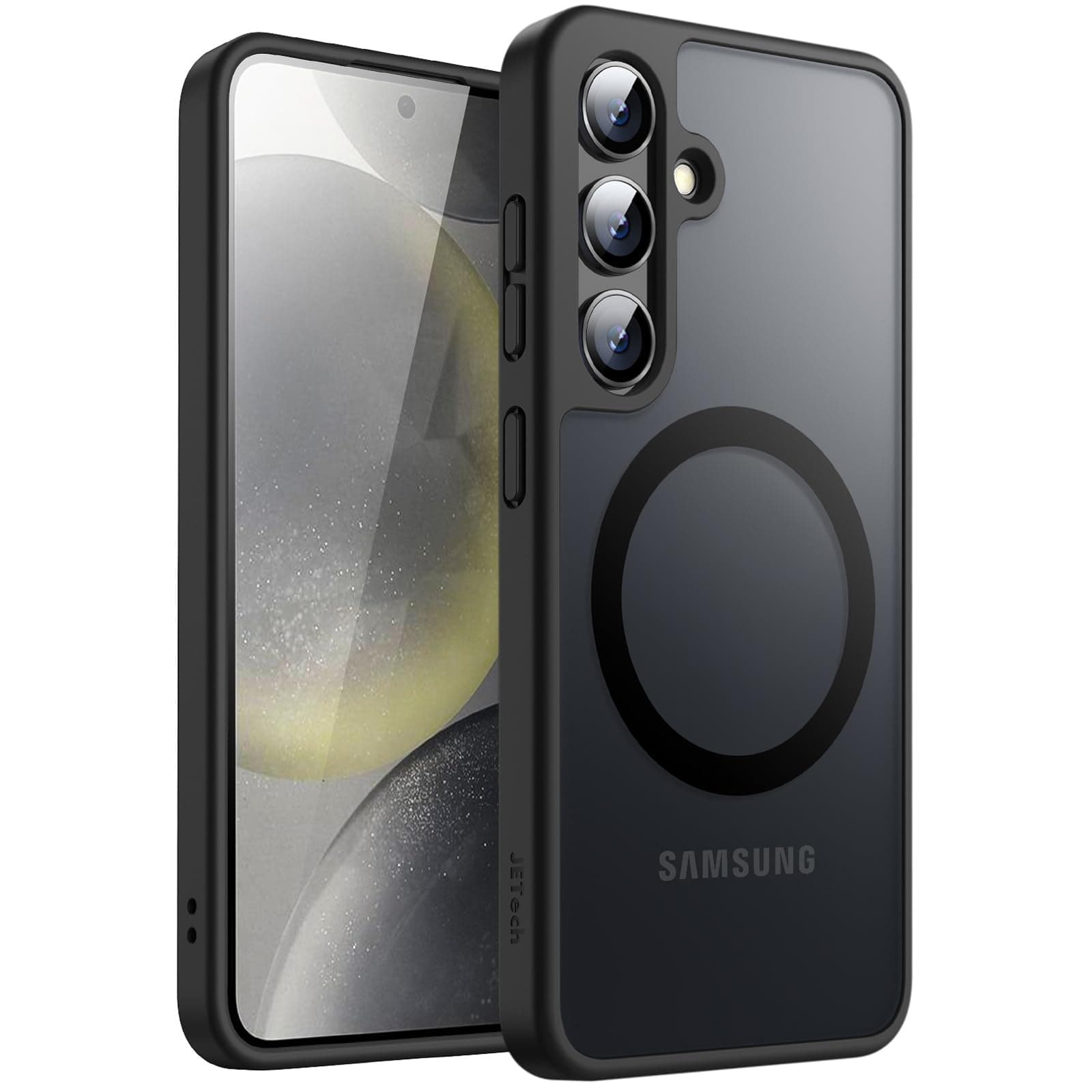 JETech Magnetisch Hülle für Samsung Galaxy S24 5G, Kompatibel mit MagSafe, Transluzente Matt Rückseite Stoßfeste Handyhülle (Schwarz)