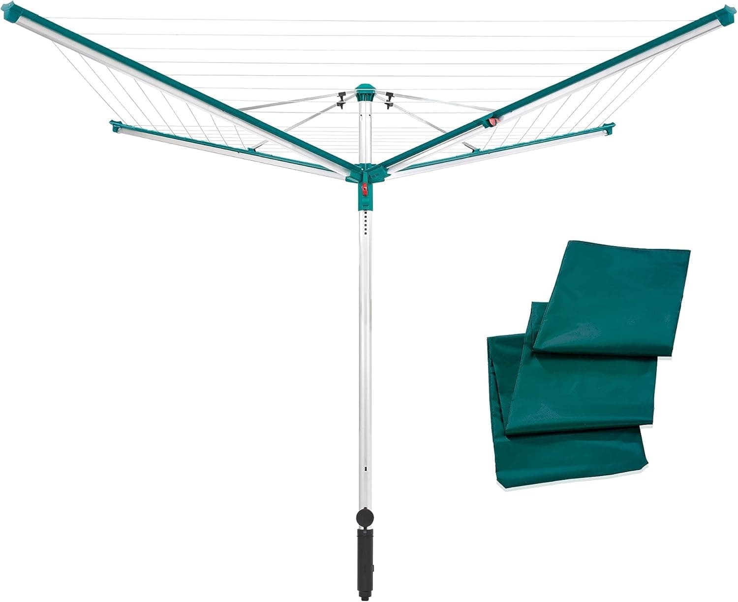 Leifheit Wäschespinne Linomatic 500 Deluxe Cover mit Leineneinzug für saubere Wäsche, Wäscheschirm für die ganze Familie, Wäscheständer inkl. Bodenhülse und Schutzhülle, 50m Leine für 5 Wäscheladungen