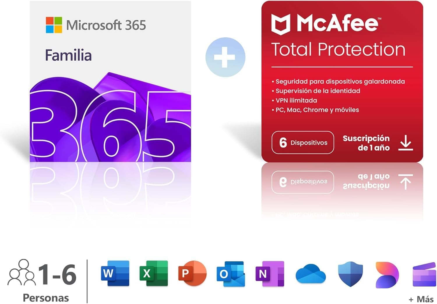 Microsoft 365 Familia | 12 meses | 6 personas | Hasta 6 TB de almacenamiento Onedrive | Apps Office con IA + McAfee Total Protection │ 6 Dispositivos | Código de activación por email