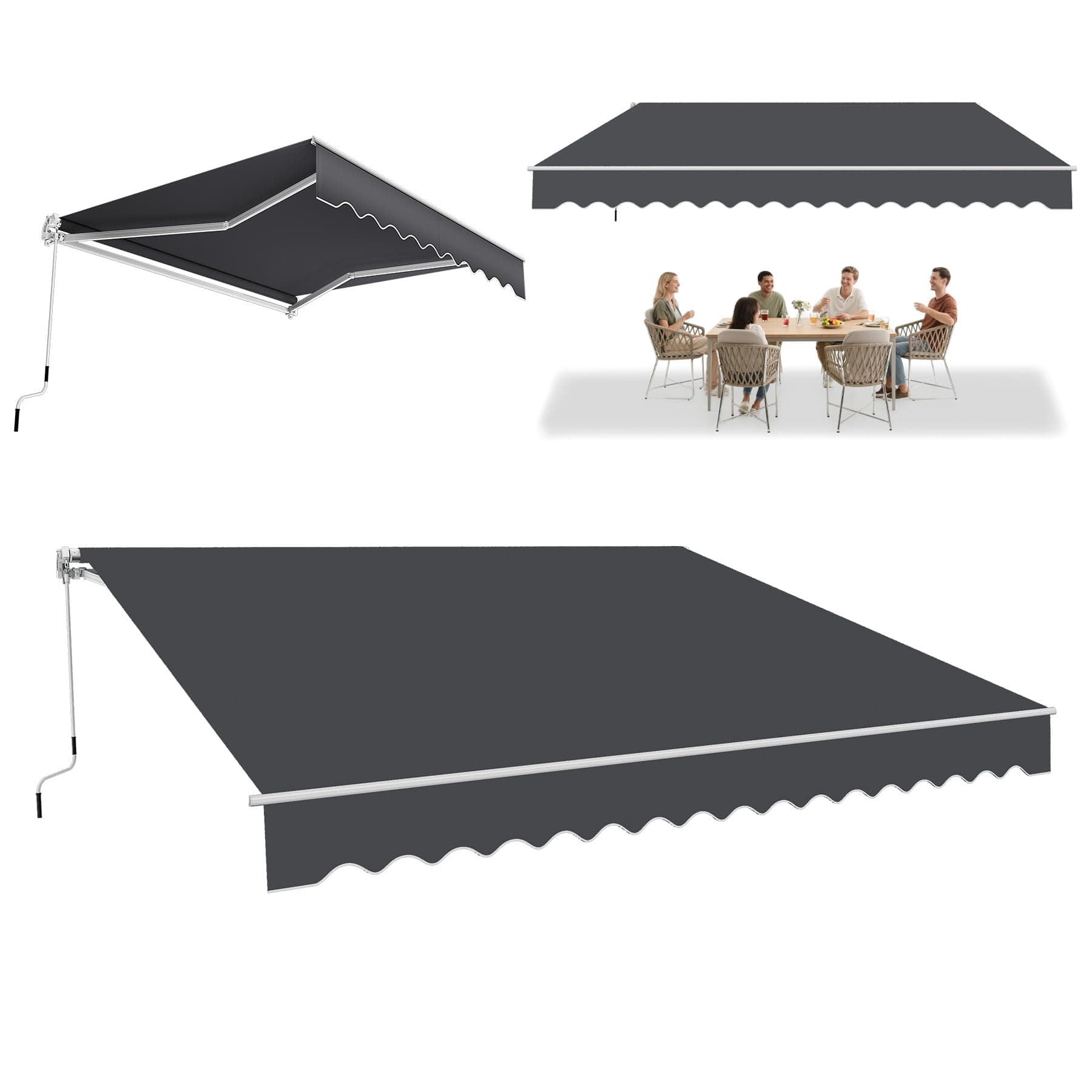 ACXIN Auvent en aluminium avec manivelle, imperméable, couleur gris foncé (4 m x 3 m)