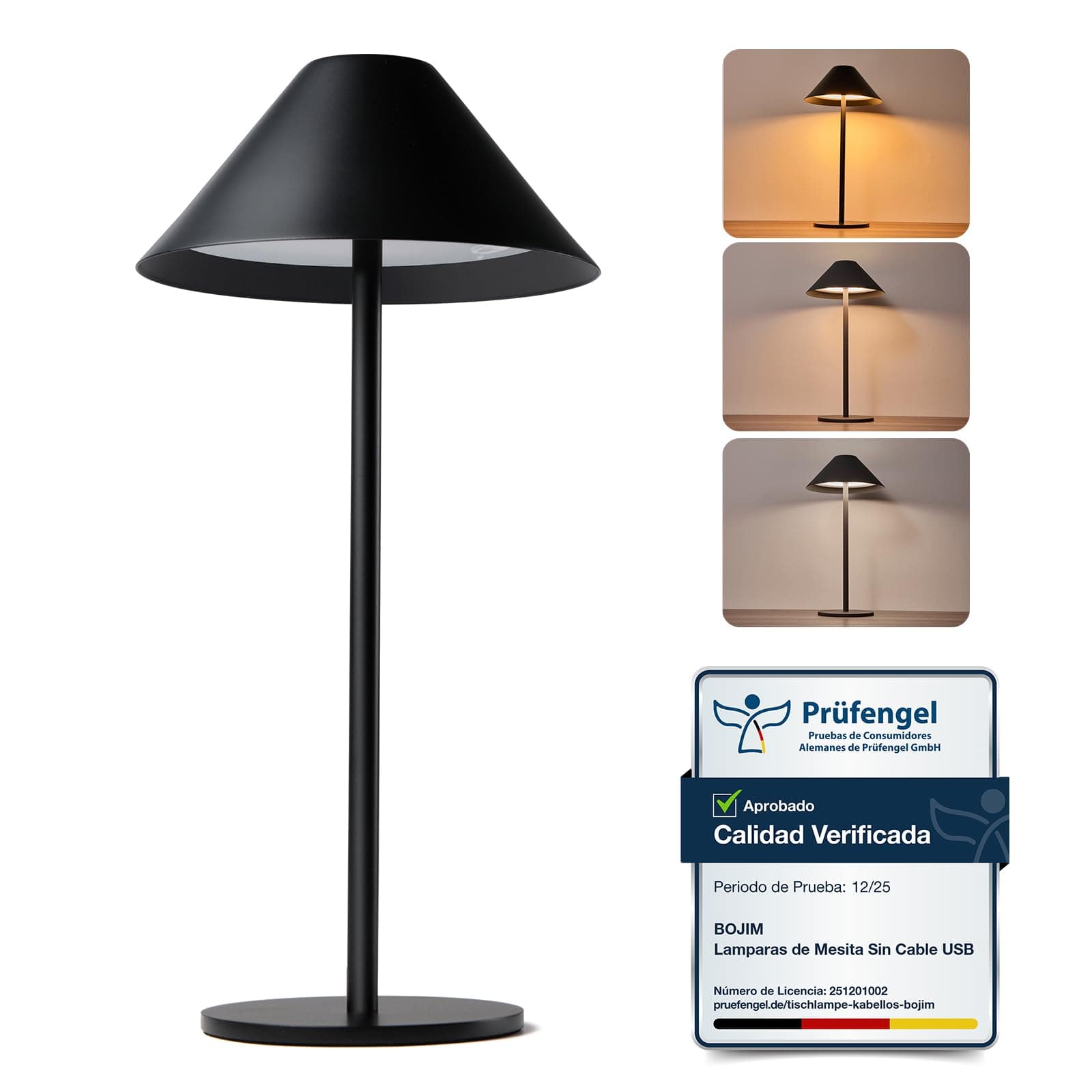 Bojim Lámparas de Mesita Noche Sin Cable LED USB Recargable Exterior Autonomía 10d, Lampara Sobremesa Bateria Inalambrica Home Tactil Lamps Mesa Interior Portatil Luz Jardin IP54 Negra