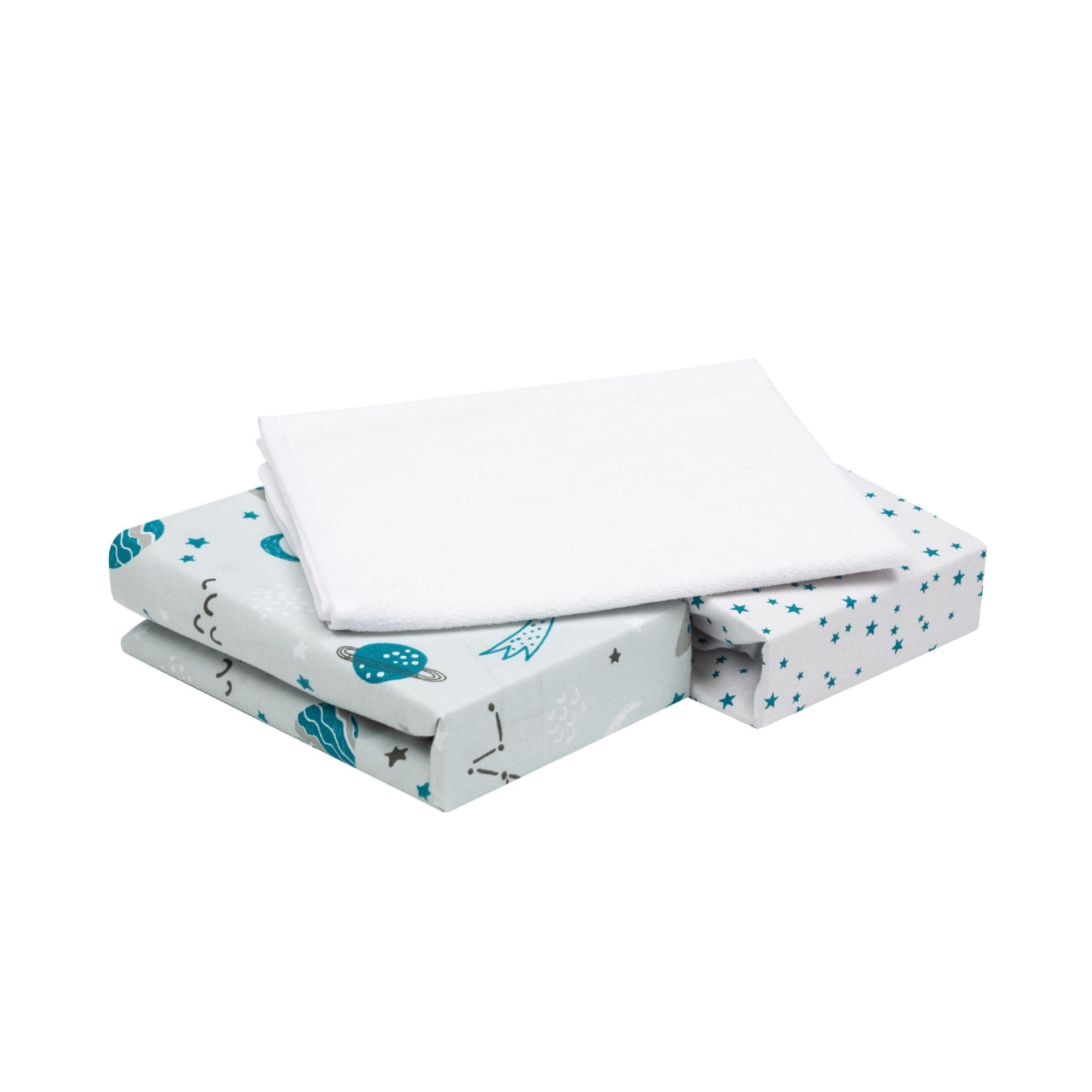 FlyIdeas Set 2 Lenzuola per Next to Me 50x83 cm + 1 Coprimaterasso Next to Me Impermeabile – 100% Cotone – Lenzuola Next2Me Compatibili, Morbide e Traspiranti