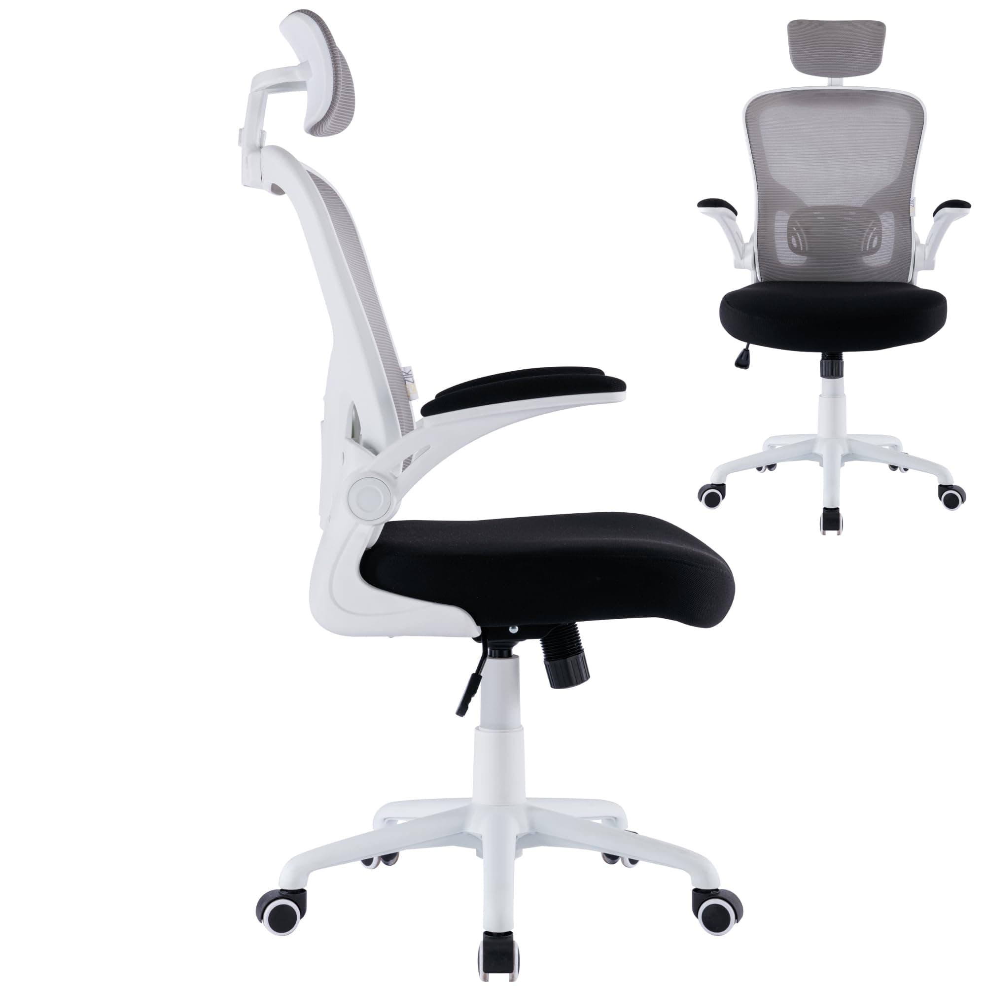 ZIK - Sedia Ergonomica da Ufficio, Scrivania, con Supporto Lombare e Regolazione Schienale, Sedia da Ufficio con Rotelle e Braccioli Reclinabili, Poggiatesta Oscillante e Regolabile (Gray)