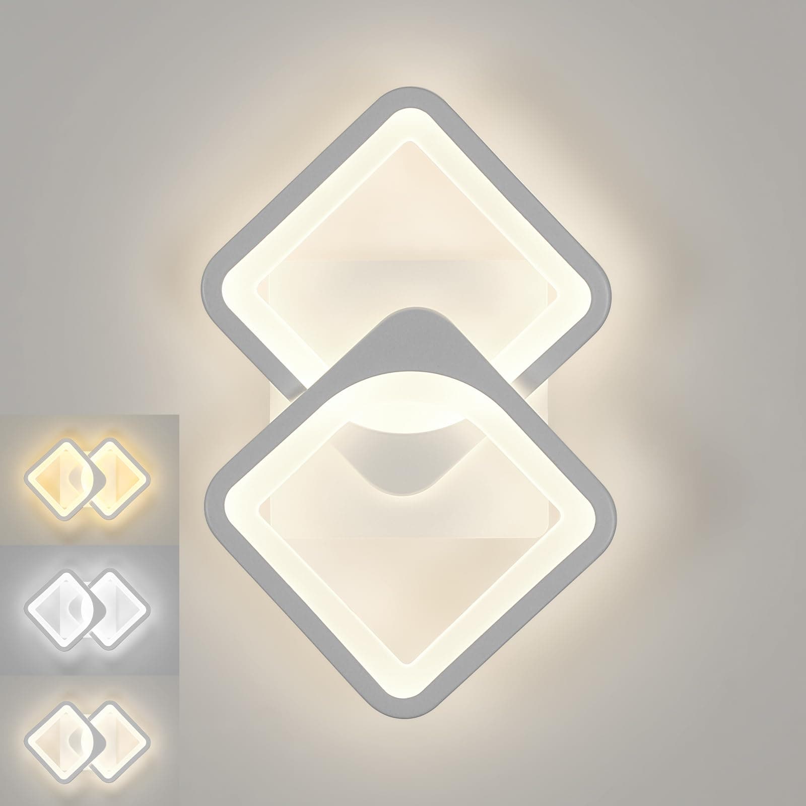 Tealight Applique LED da Parete Interno, Applique da Camera da Letto Quadrato, 3000/4500/6500K, RA≥85 Lampada da Parete Interno Moderno per Camera da Letto Soggiorno Corridoio Le Scale 21W 1260LM