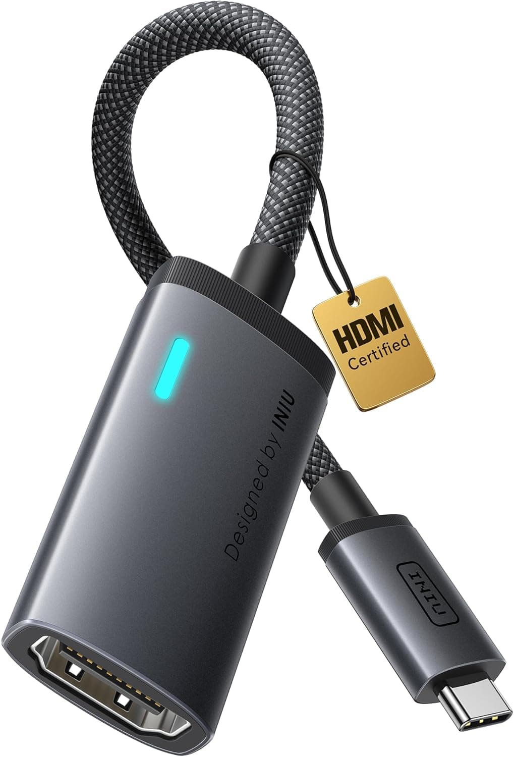 INIU Adattatore USB C a HDMI, Certificato HDMI Ufficiale con LED di Diagnostica Intelligente, 4K@60Hz Cavo per MacBook, iMac Laptop, iPad, iPhone, Samsung Steam Deck, Compatibile Thunderbolt 3/4 Ports