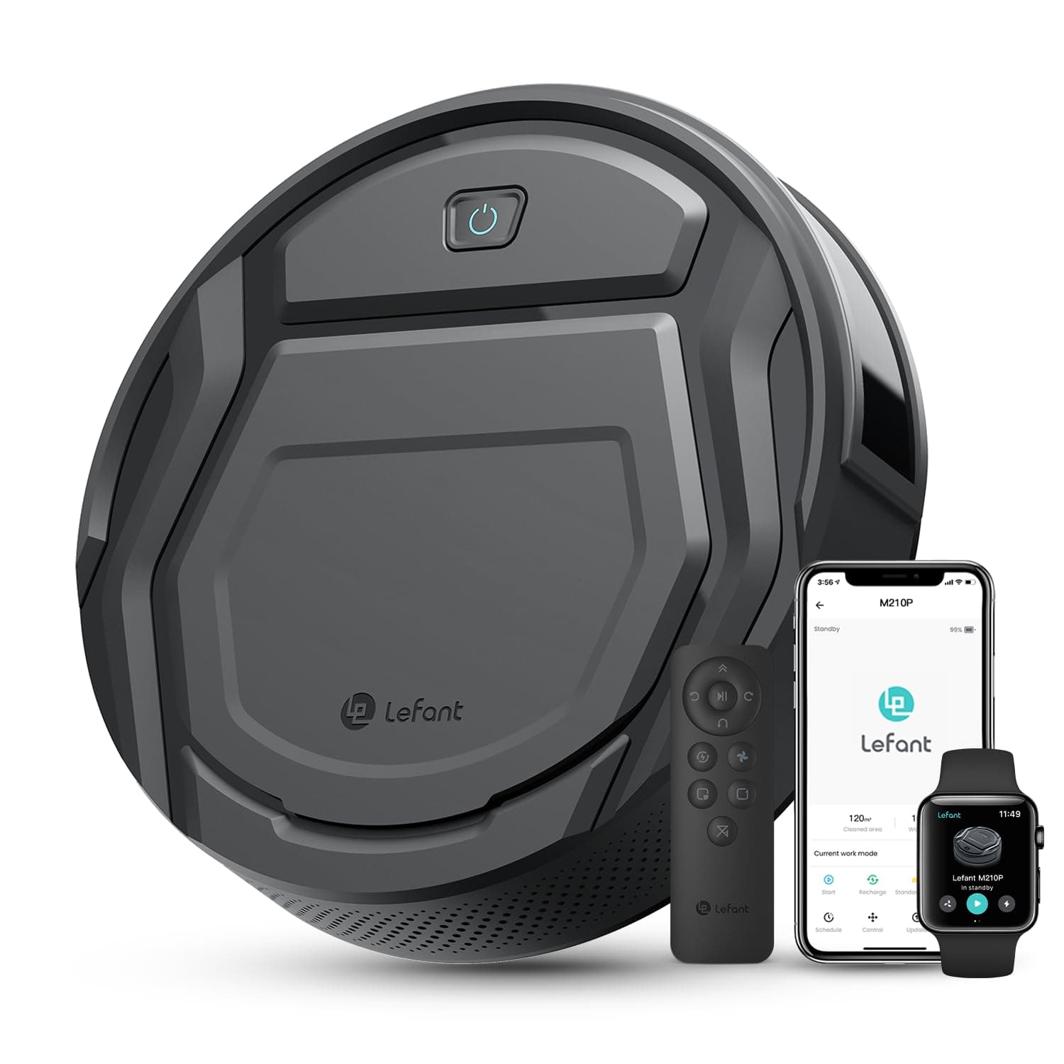 Lefant Aspirateur Robot avec Télécommande, 2200Pa Robot Aspirateur Connecté WiFi/Bluetooth/Alexa/App, Mince et Silencieux, Auto-Charge, 120min d'Autonomie, Idéal pour Poils d'animaux Sols Tapis M210P