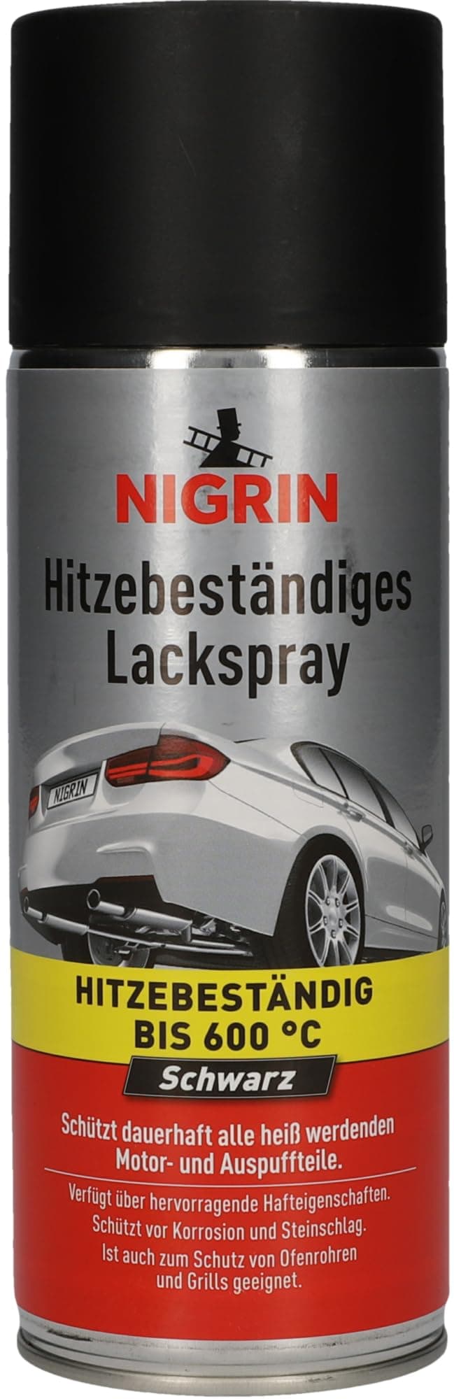 NIGRIN Lackspray, 400 ml, mattschwarzer Autolack, hitzebeständig, schützt Motor und Auspuff vor Rost, schnell trocknend, schwarz