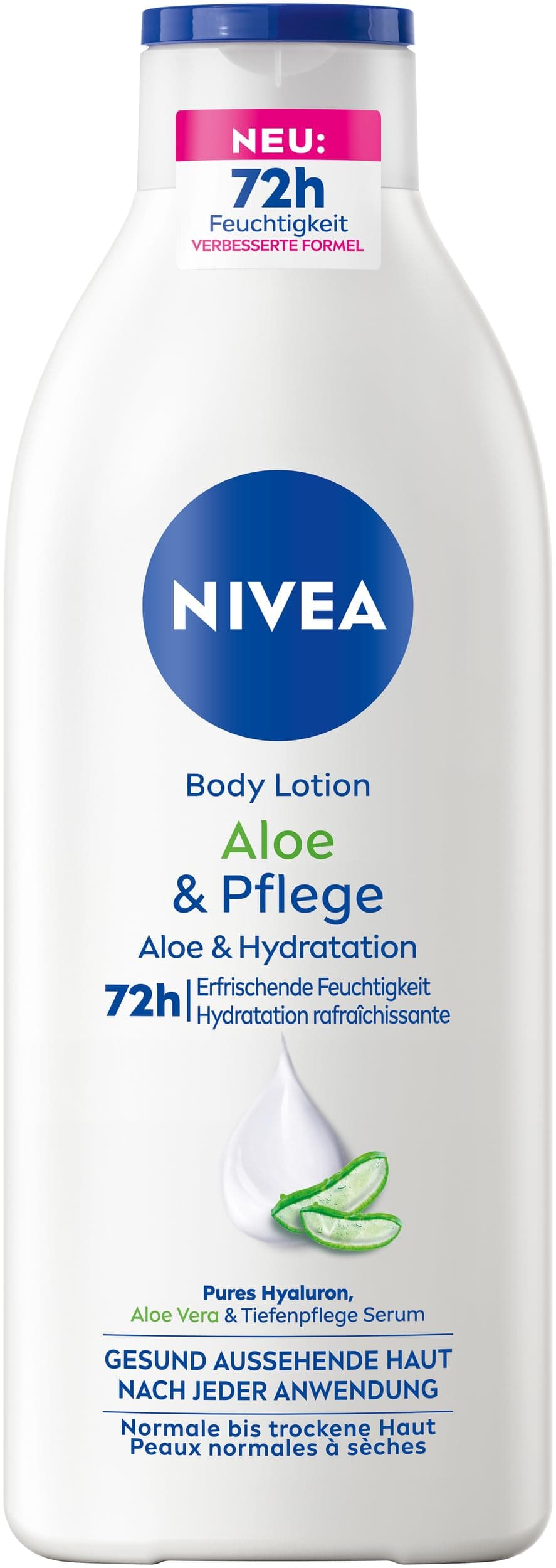NIVEA Body Lotion Aloe & Pflege, Körpercreme mit Tiefenpflege Serum für 72h Feuchtigkeit, Körperlotion mit purem Hyaluron und Aloe Vera natürlichen Ursprungs(400 ml)
