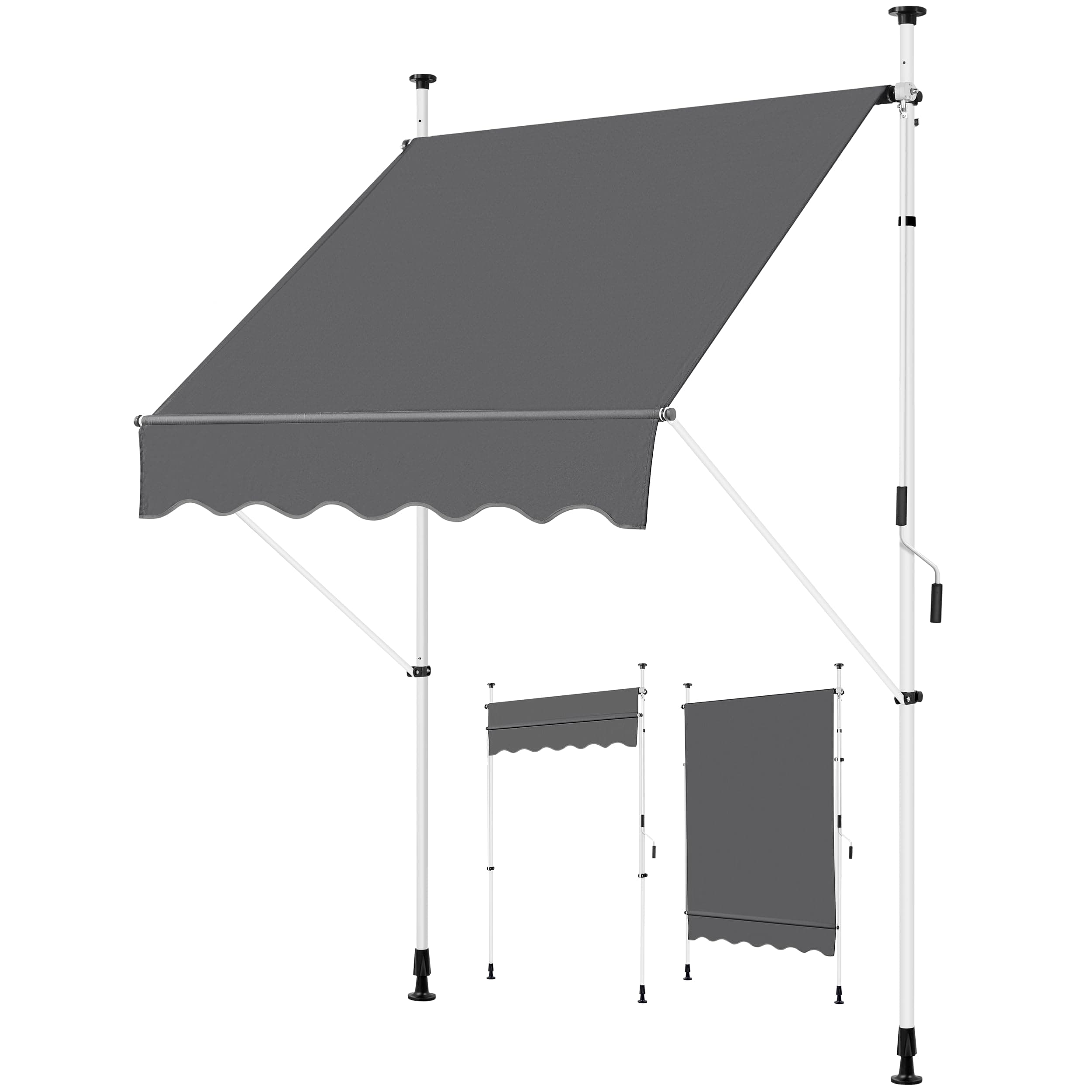 Yaheetech Toldo Manual Retractil para Balcón Ventana con Manivela 210-300cm Altura Ajustable Sin Taladrar Resistente a los Rayos UV 150 x 180 cm/Gris