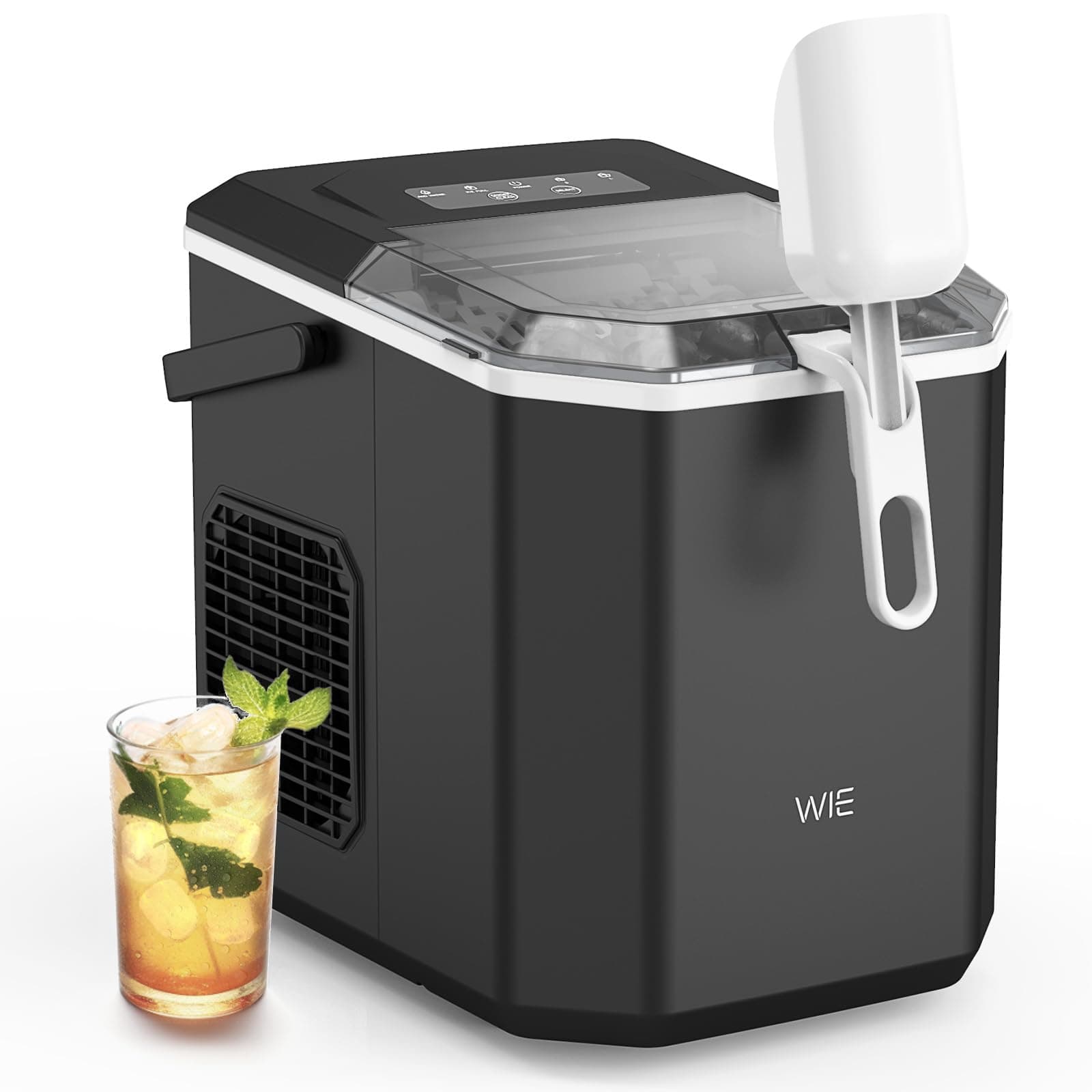 WIE Machine à Glaçons 12kg/24h - Silencieuse, Autonettoyante et Portable Avec Pelle à Glaçons - Pour Maison, Cuisine, Camping