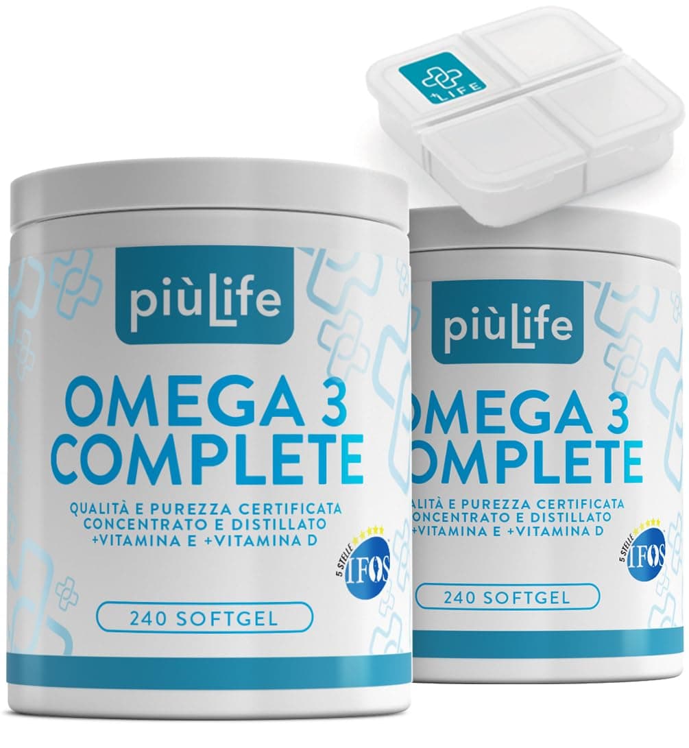 Omega 3 IFOS 5 Stelle Certificato Con Vitamina D3 2000 UI PiùLife, 480 Softgel 2000mg EPA, 1000mg DHA Dose, Olio di Pesce Omega 3 Capsule Fish Oil, Trigliceridi, Cuore, Vista, Ossa, Cervello