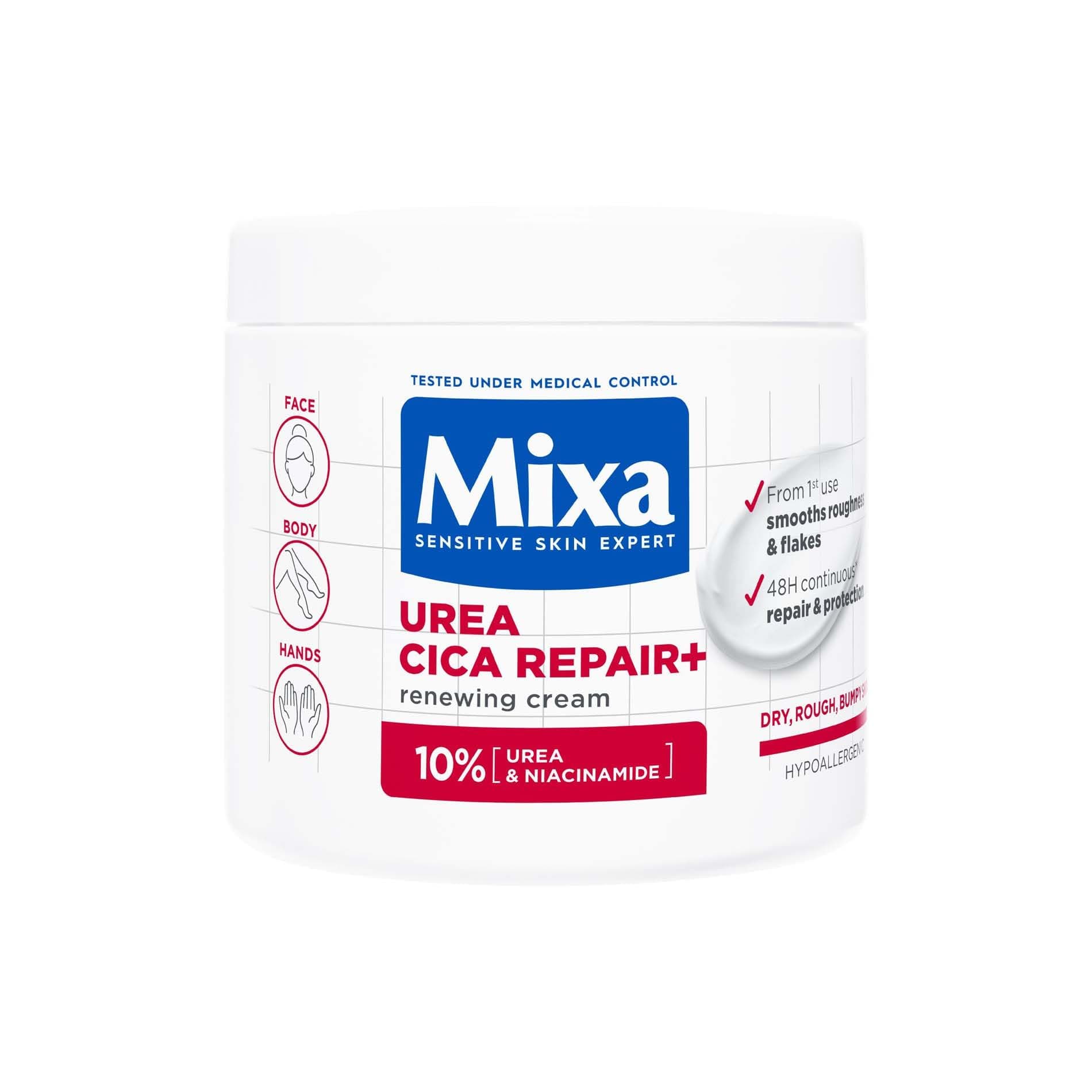 Mixa Crema Corpo Rigenerante, Per Pelle Secca e Ruvida, Pelle Idratata e Lenita per 48H, Barriera Cutanea Riparata e Protetta, Con il 10% di Urea e Niacinamide, Urea Cica Repair +, 400 ml