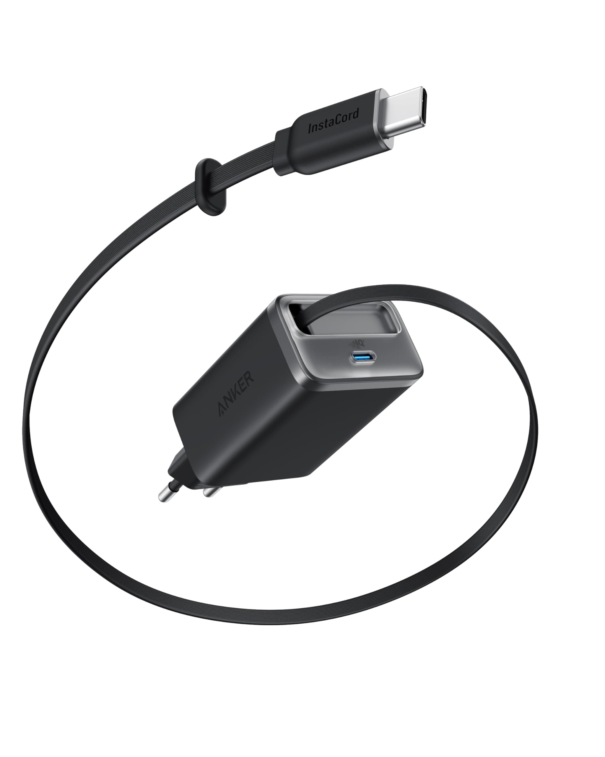 Anker Nano USB-C Ladegerät, 35W Max, kompaktes Netzteil, 2 Anschlüsse, Strapazierfähiges & integriertes Anker InstaCord-Kabel zum Ausziehen, Für iPhone 17/16/15 Serie, iPad, Pixel(Keine Powerbank)