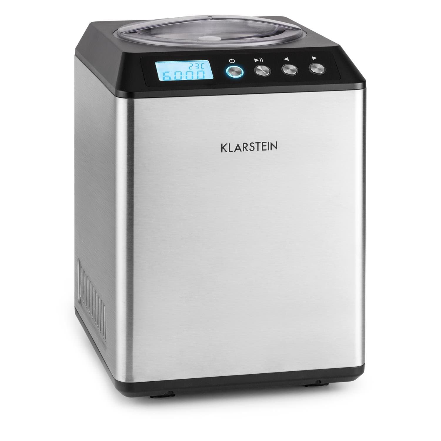 KLARSTEIN Vanilla Sky - Machine à crème glacée, Prête en 10 à 60min, Compresseur, Pas de congélation l'avance, Verre doseur, Récipient 2,5L - Argent