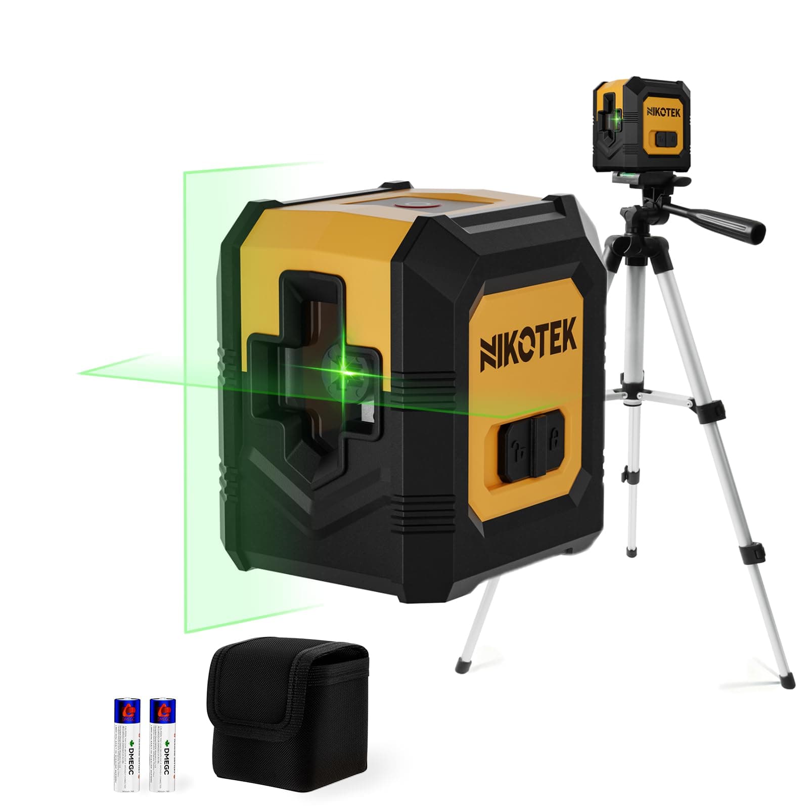 Nikotek Nivel Láser Autonivelante con Tripode haz Verde Láser de Líneas Cruzadas Horizontales y Verticales para Decoración del Hogar Bolsa de Transporte, 2xBatería Incluida