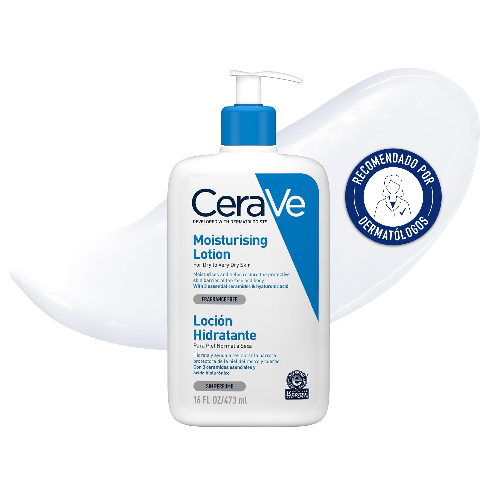 CeraVe Loción Hidratante, Piel Seca a muy Seca, Hidrata y Restaura la Barrera Protectora de la Piel, Enriquecida Con Ceramidas Esenciales y Ácido Hialurónico, Fórmula Ligera, Apta para Rostro y Cuerpo