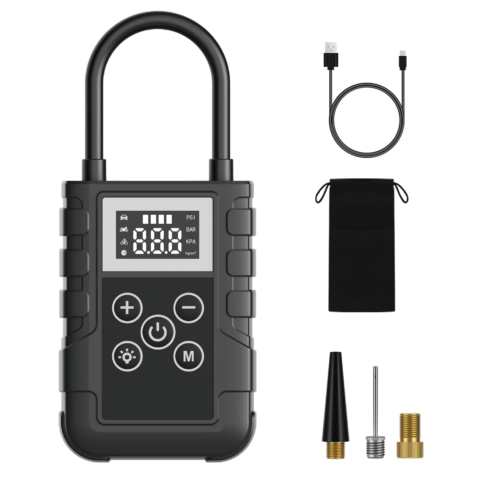 Mini Compressore D'Aria Portatile Auto, YOYOPOW Pompa Elettrica 150PSI per Bicicletta, Gonfia Elettrico per Palloncini con Schermo LCD Digitale e Torcia LED per Vetture/Bici/Moto/Scooter/Pallone