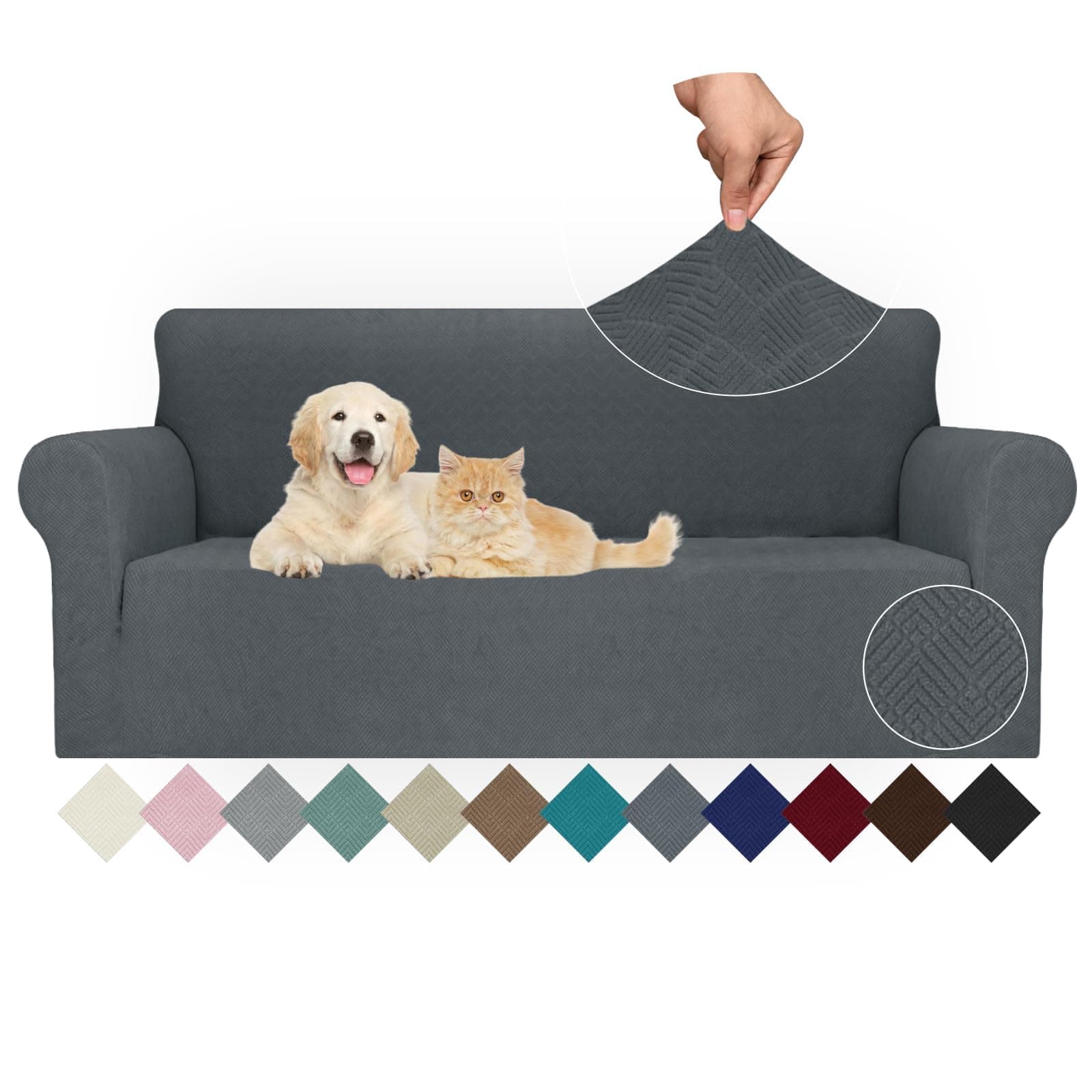 Ystyle Funda Sofa 3 Plazas Ajustable, Fundas para Sofa Elasticas, Funda De Sofa Anti Gatos Perros, Sofa Cover con Reposabrazos, Jacquard Fundas Cubre Sofa Ntideslizante Lavable, Gris Oscuro
