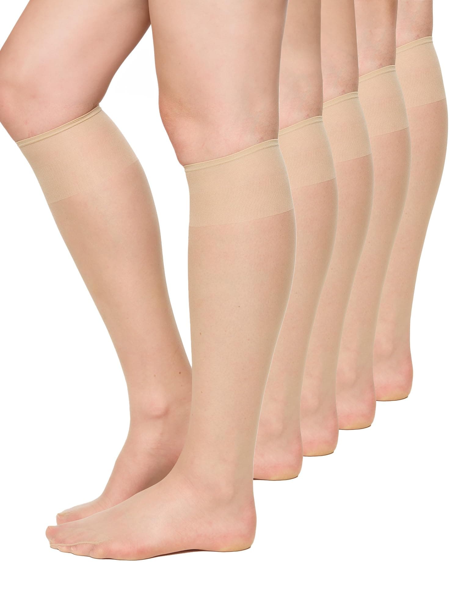 Nur Die 5er Pack Knie Seidenfein 15 DEN transparente Nylon Fein-Kniestrümpfe seidig glänzend breiter Komfortbund Damen