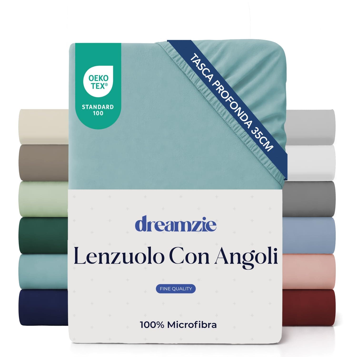 Dreamzie Lenzuolo con Angoli Matrimoniale 180x200 cm - Angoli da 35 cm per Materassi Spessi - 100% Microfibra - Aqua, Certificato senza Prodotti Chimici (Oeko-TEX)