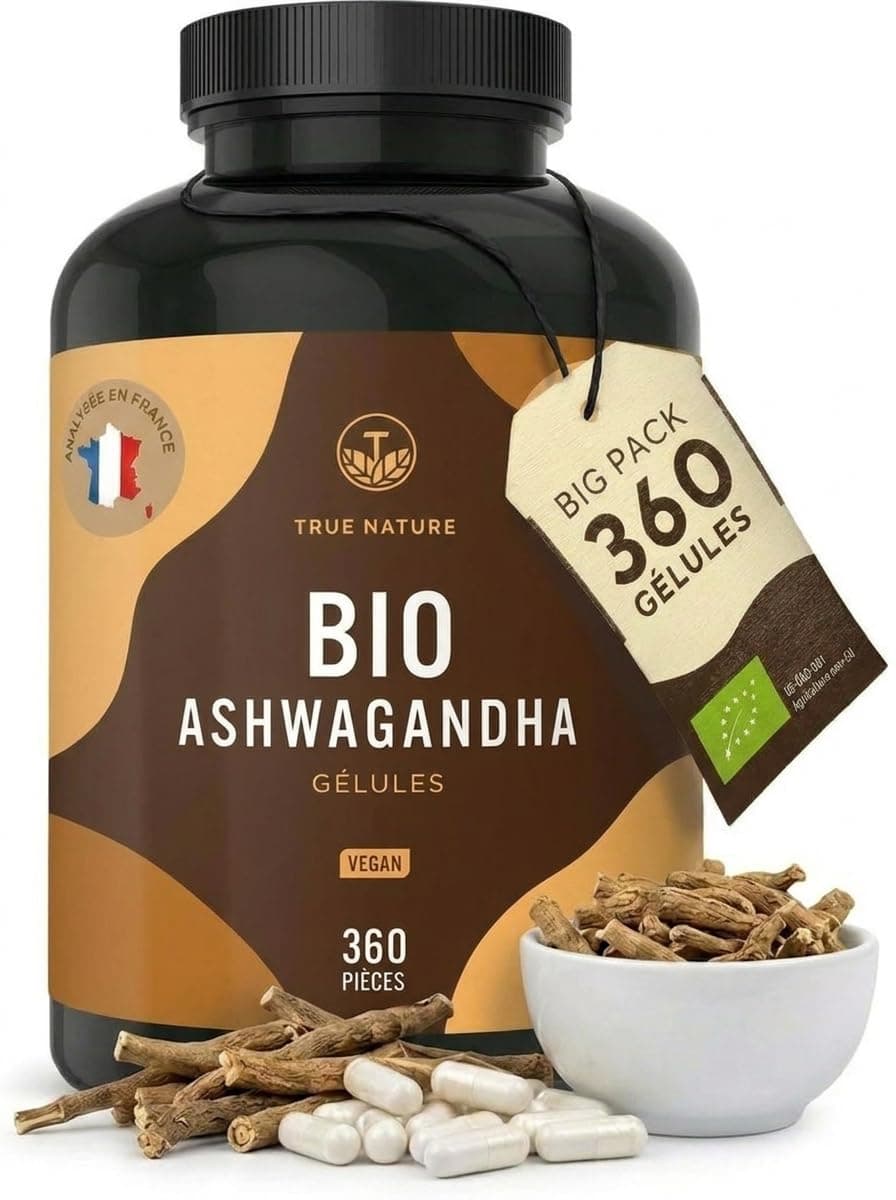 Ashwagandha Bio - Extra Fort: 650mg (360 Gélules) - Withanolide - Bien-Être, Énergie, Stress - Vegan - Sans: Additifs, Lactose & Gluten - TRUE NATURE