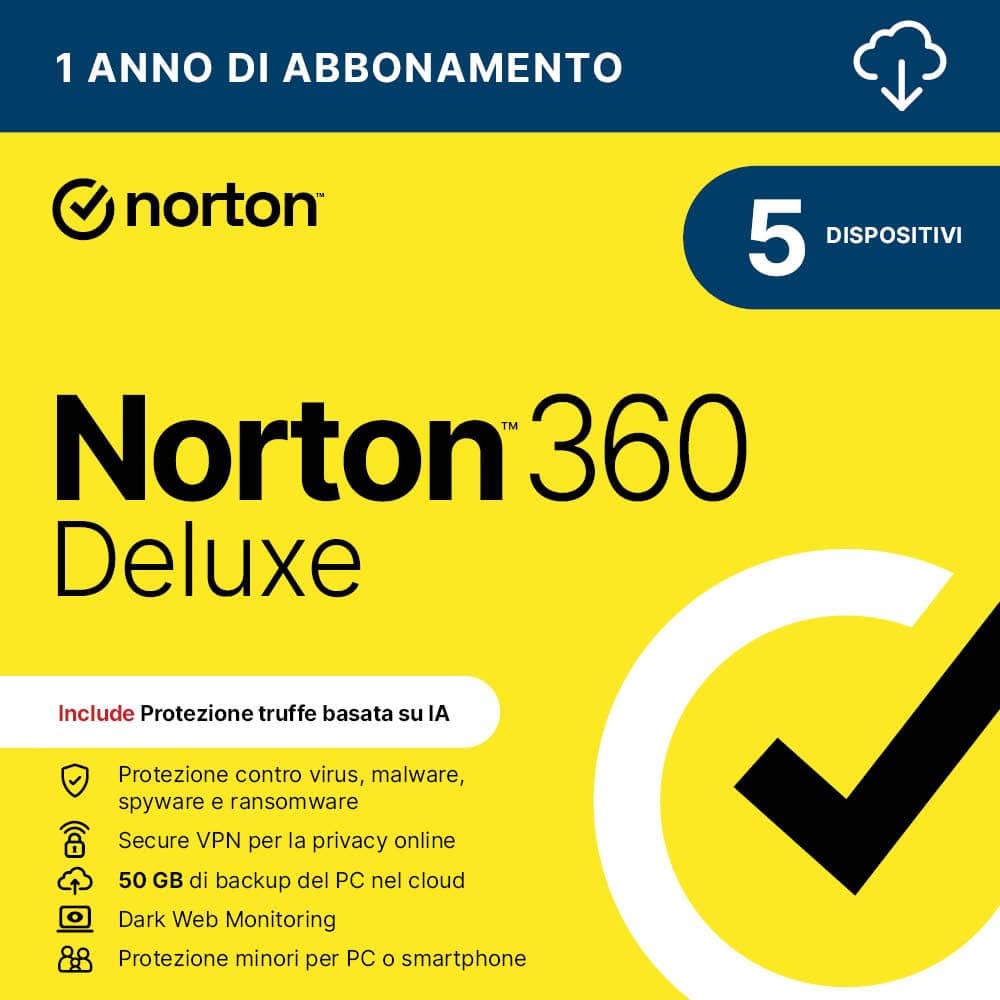 Norton 360 Deluxe 2026|Antivirus 5 dispositivi|1 anno|Digital Download