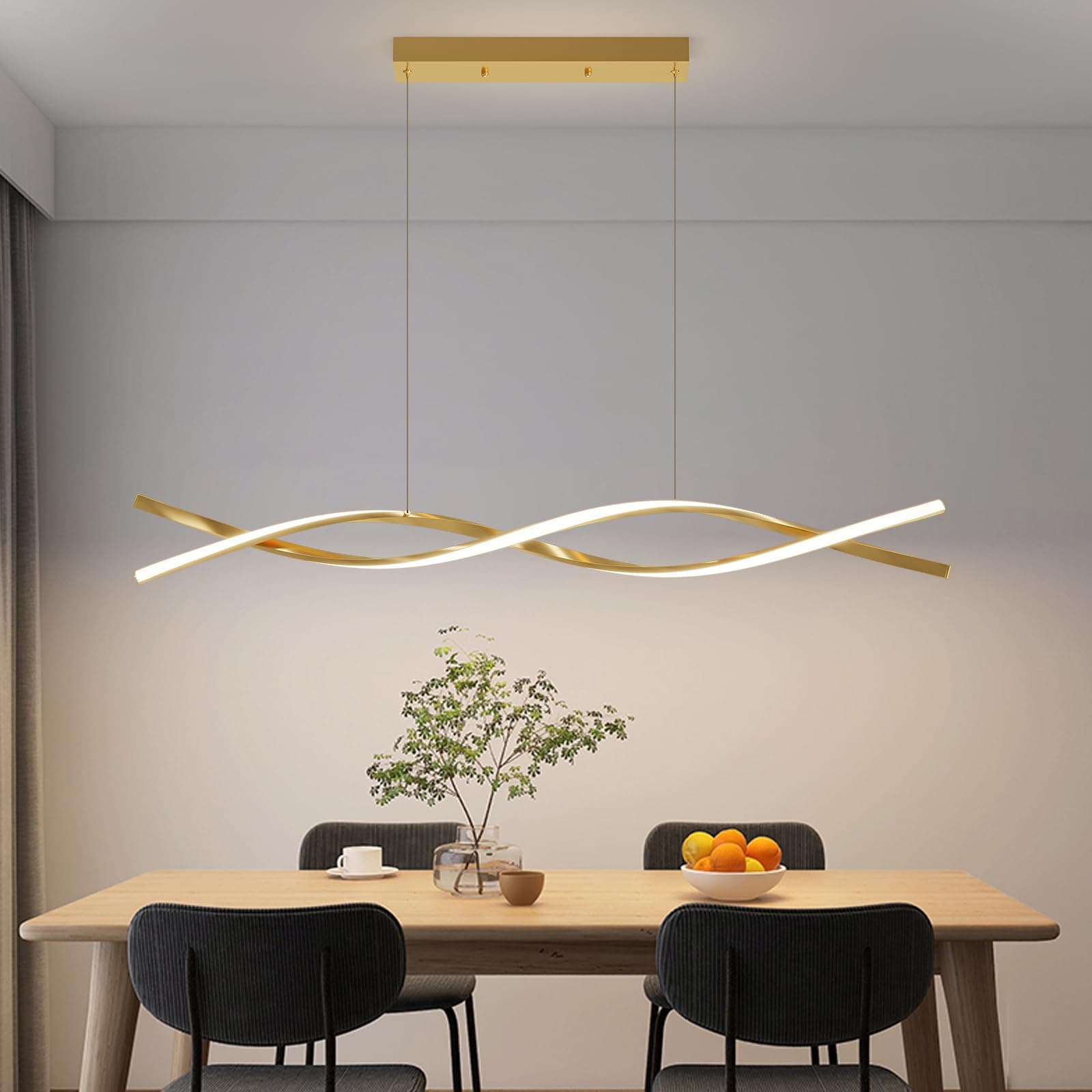 Mikeru Lampada a Sospensione Dimmerabile, 120cm Lampadario Dining con 3 Temperature di Colore 3000k/4500k/6000K Lampadario Cucina Moderna con Funzione di Memoria 10%-100% per Soggiorno