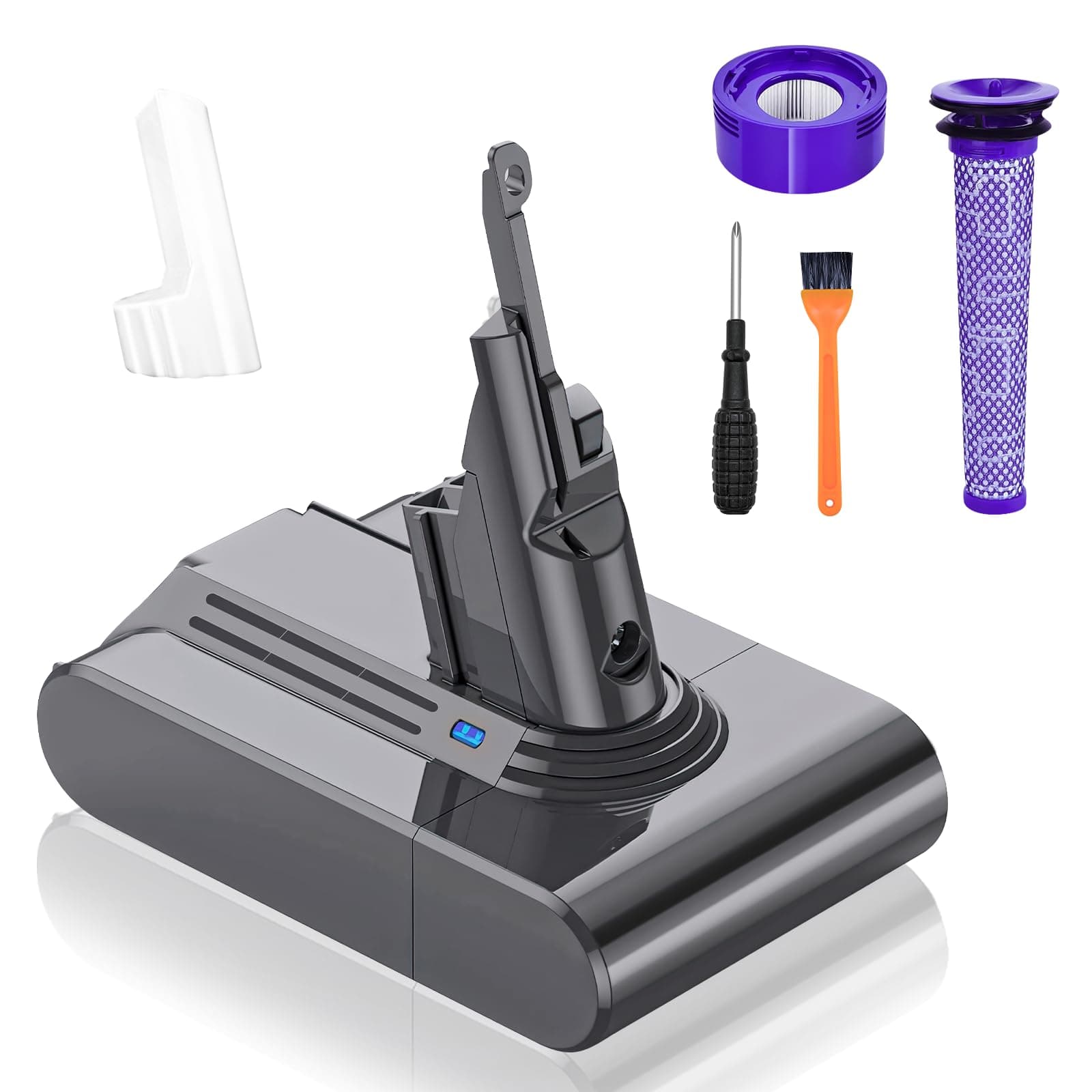 Batterie pour Dyson V8 SV10, 8000mAh Batterie de Remplacement pour V8 SV10 SV25 Absolute Animal Motorhead Slim Parquet Fluffy Cordless Vacuum, avec 1 Pré-Filtre et 1 Tournevis