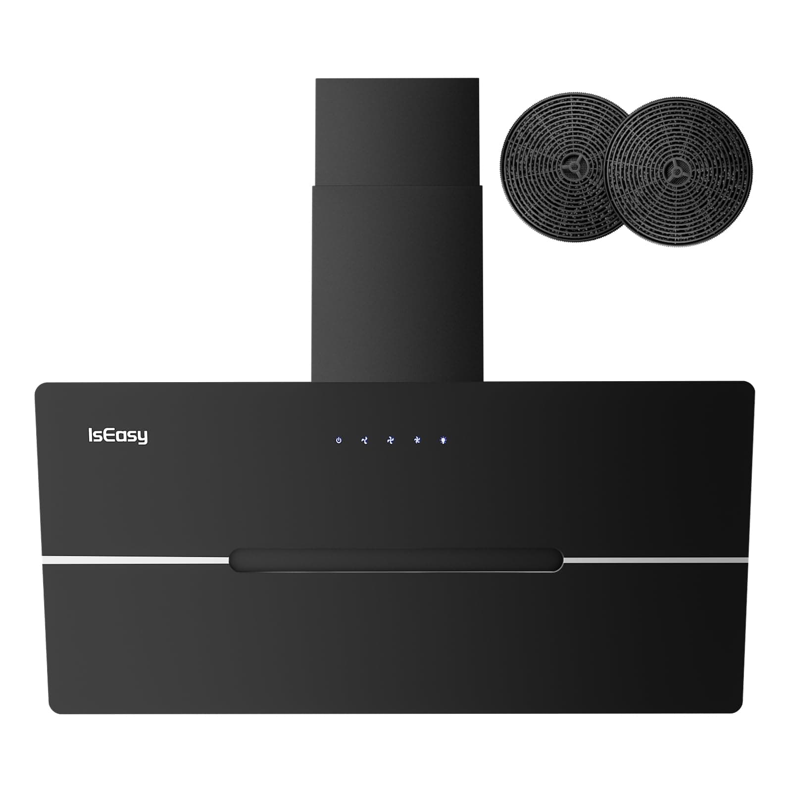 IsEasy Cappa Cucina, Cappa Aspirante 90cm di Scarico/Ricircolo con 578 m³/h Forte Potenza di Aspirazione, 3 Livelli di Regolazione, Funzionamento Touch, Nero, 58 dB, Efficienza A++