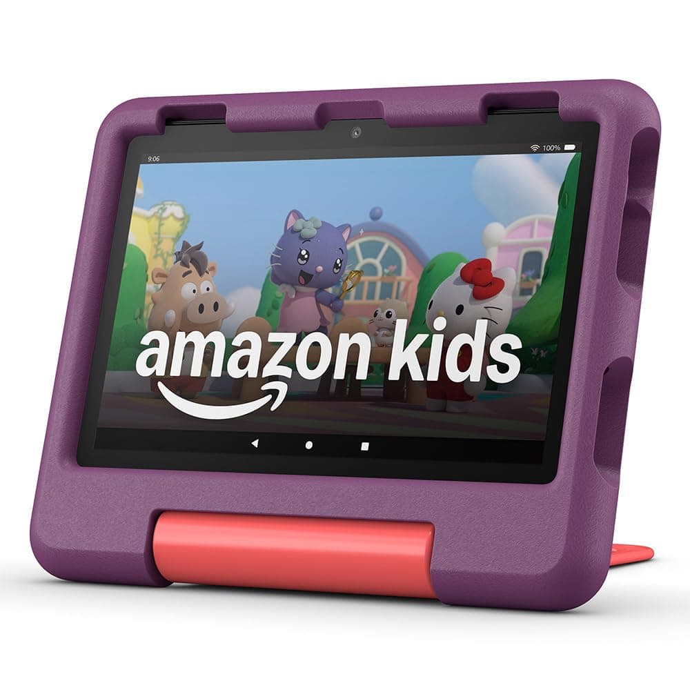 Amazon Fire HD 8 Kids-Tablet (Neueste Generation), für Kinder von 3-7 J. | 3 GB RAM, werbefreie Inhalte, integrierte Kindersicherung, 13 Std. Akkulaufzeit, 32 GB, violett (2024)