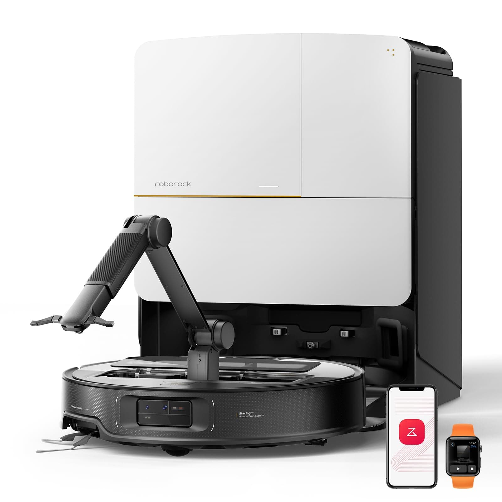 roborock Saros Z70 Robot Aspirateur 22 000Pa, Bras Mécanique OmniGrip, Châssis AdaptiLift, FlexiArm Riser, Système Autonome StarSight 2.0, Station Multifonctionnelle 4.0, 7,98cm Ultra-mince, APP/Vocal