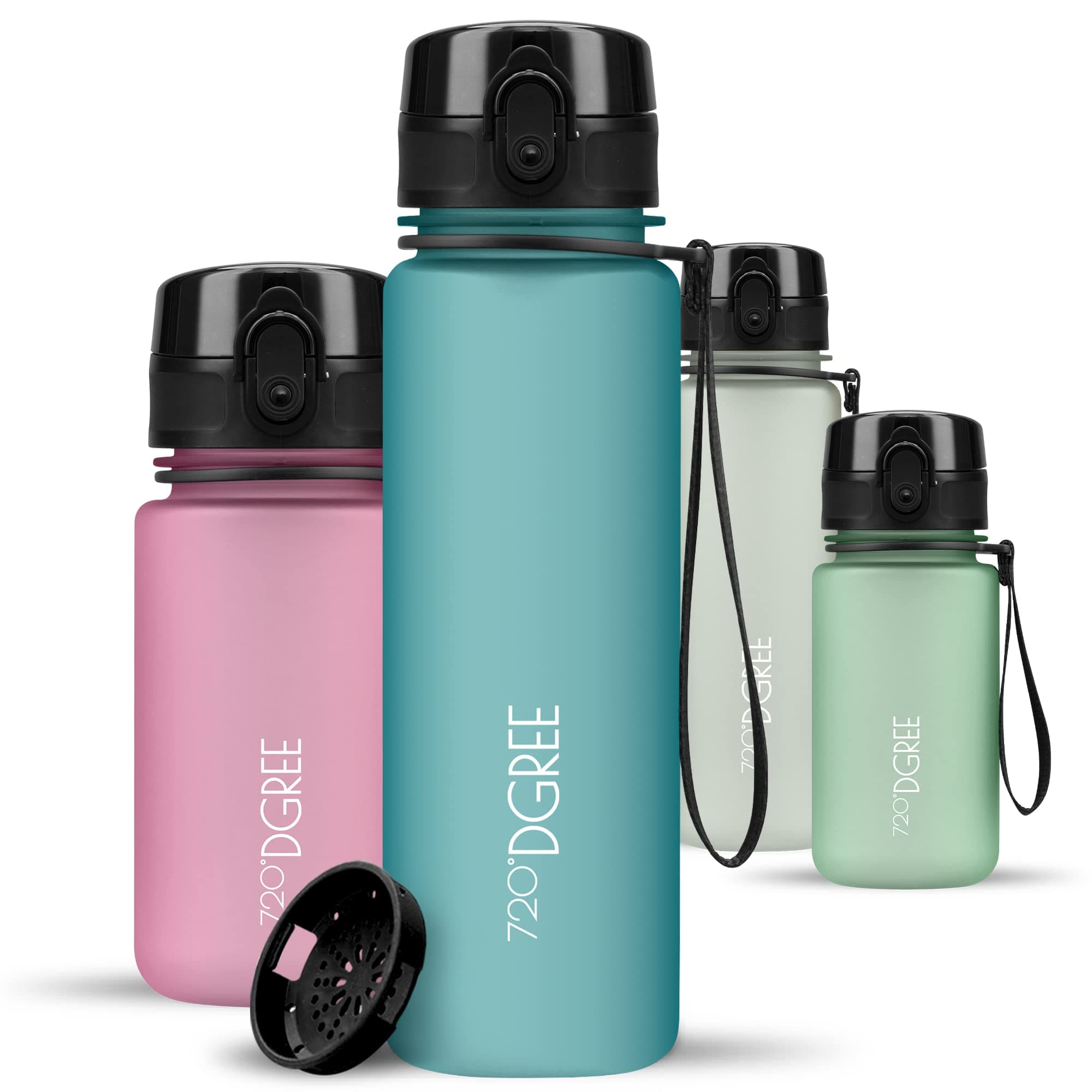 720°DGREE Trinkflasche “uberBottle“ +Sieb - 350ml, 500ml, 650ml, 1000ml, 1,5l, 2l - BPA-Frei - Wasserflasche für Sport, Schule, Kinder, Fitness, Gym, Fahrrad, Outdoor - Leichte Tritan Sportflasche