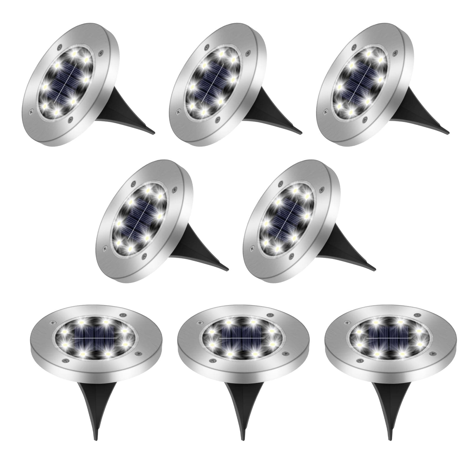8 Pezzi Luci Solari da Giardino Esterno, 8 LEDs Lampade Solare da Terra IP65 Impermeabile, Faretti Sepolta Solari a da Esterno, per Patio, Piscina, Vialetto, Marciapiede, Prato(Bianco Freddo)