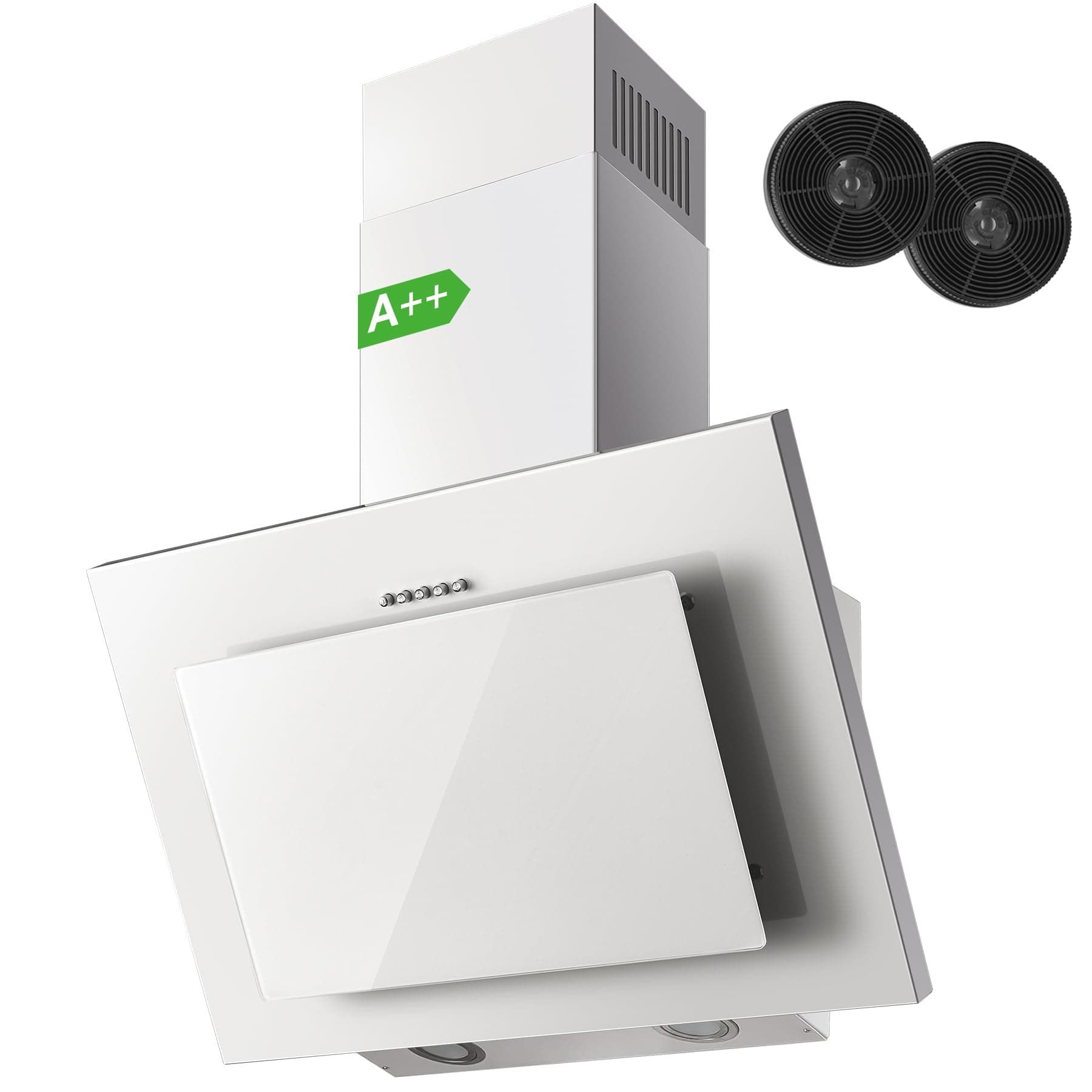 Campana Extractora 60 cm, TopStrong Clase A++ Campana Cocina Decorativa 60 cm Blanco con Filtro Carbono, Evacuación al Exterior & Recirculación Interna, Bajo Consumo, 350m³/h, 3 Niveles, LED