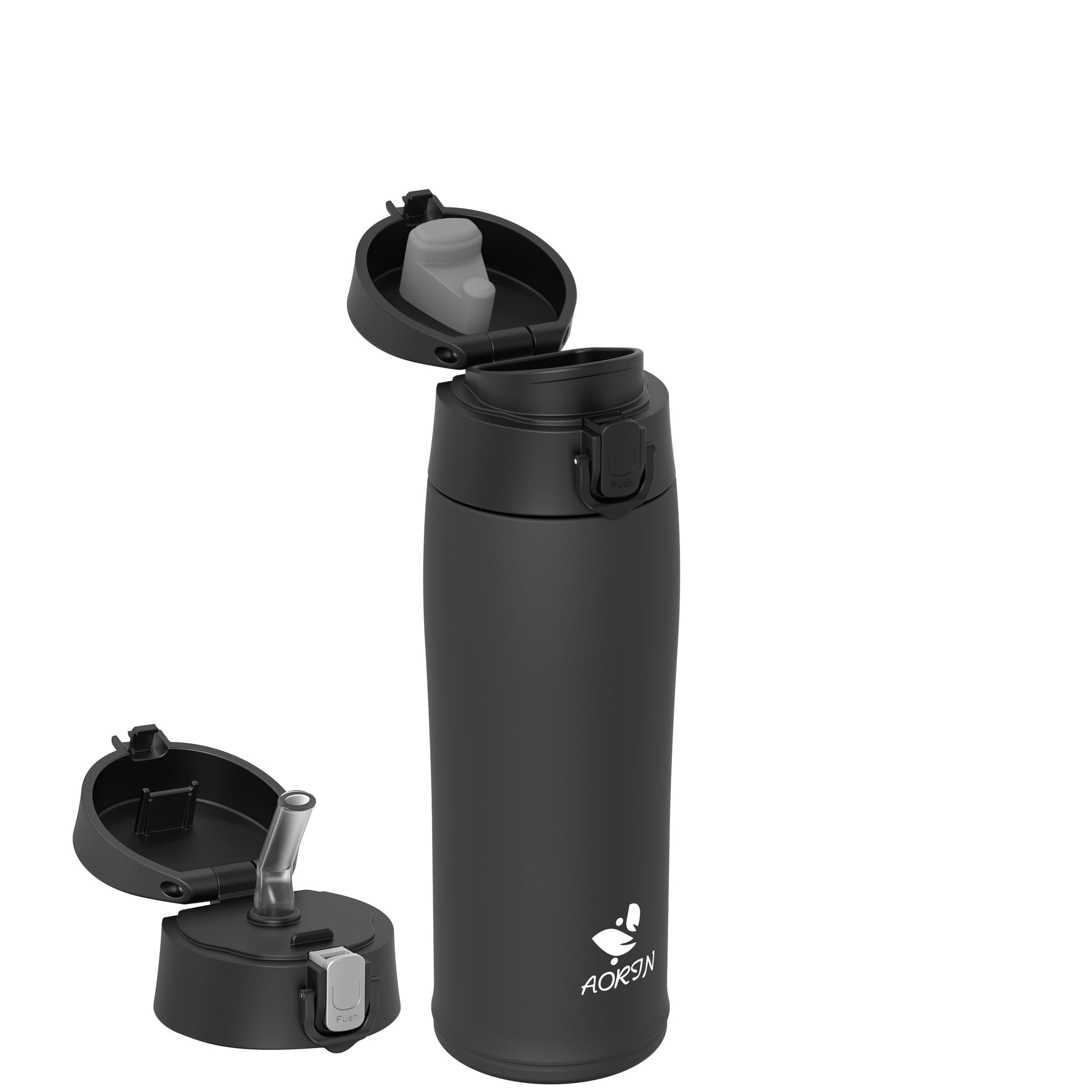 AORIN Borraccia Termica, Borraccia in Acciaio Inox 18/8, 500ml Borraccia Bambini, Bottiglia Termica Senza BPA e Perdite, Thermos per Sport, Outdoor e Pendolarismo con 2 Coperchi
