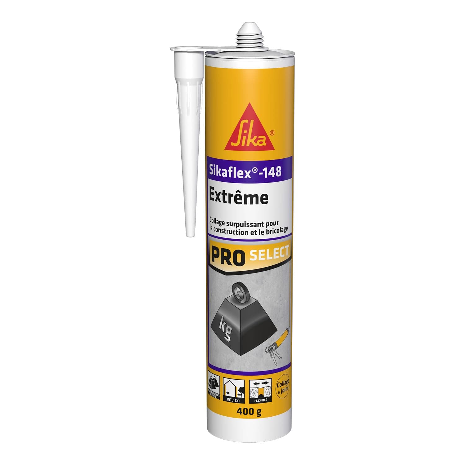 SIKA - Colle de fixation élévée maintien immédiat - Sikaflex-148 Extrême Blanc - Multi-supports - Construction et Bricolage - Charges lourges - Résiste aux variations de températures - 290ml