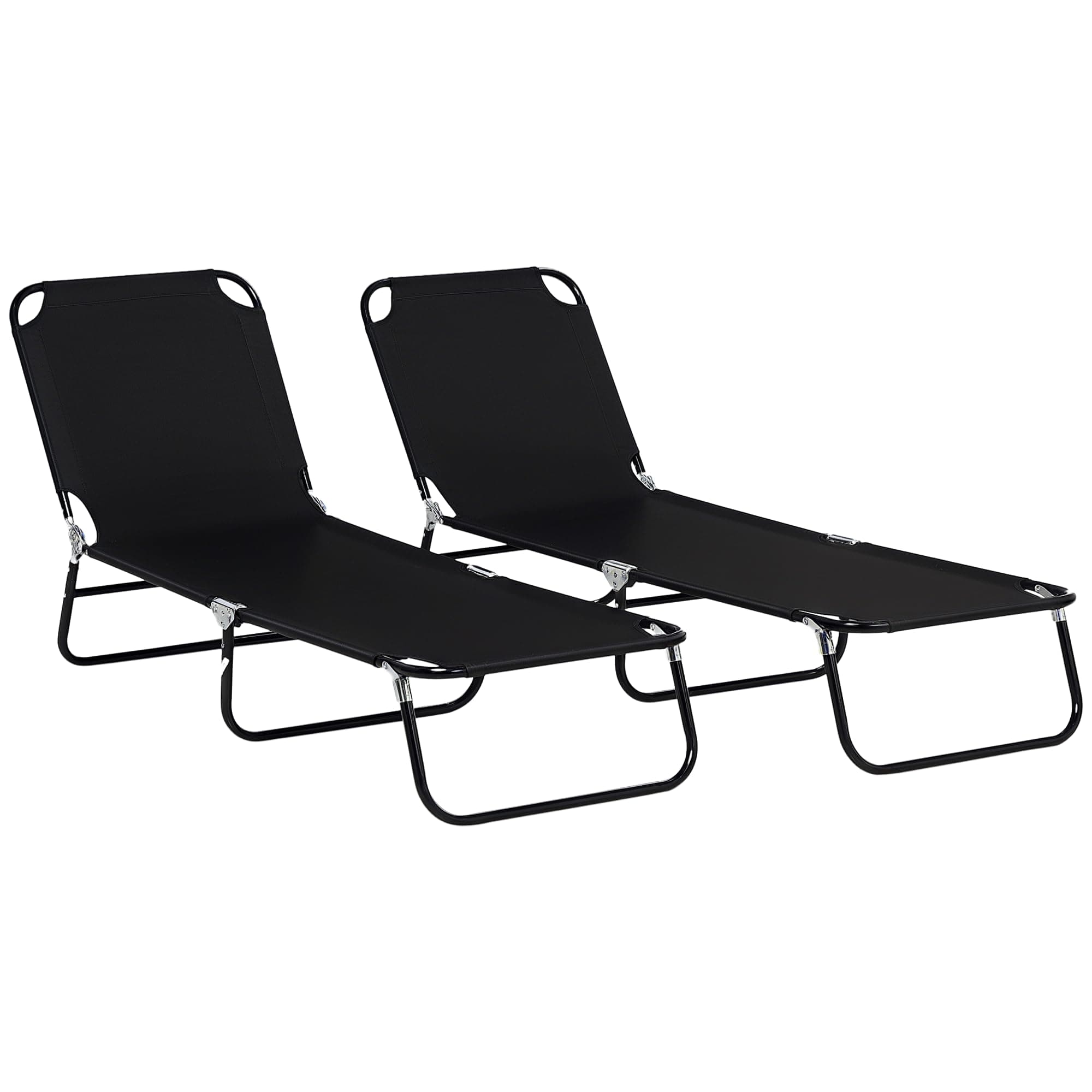 Outsunny Lot de 2 Bain de Soleil, Chaise Longue Pliante, transat Jardin extérieur avec Dossier inclinable sur 5 Positions, Structure en Acier, pour Patio, Piscine, terrasse, 188x56x28cm, Noir