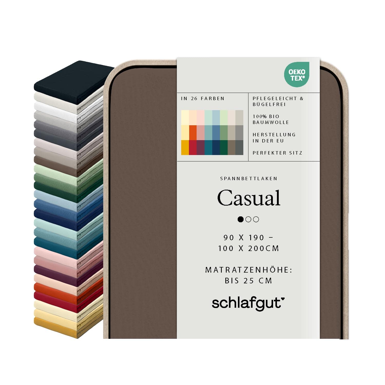 schlafgut Casual Spannbettlaken 100% Bio Baumwolle Made in Greem by Oeko TEX (90x190cm bis 100x200cm Matratzenhöhe bis 25cm, Sand Deep)