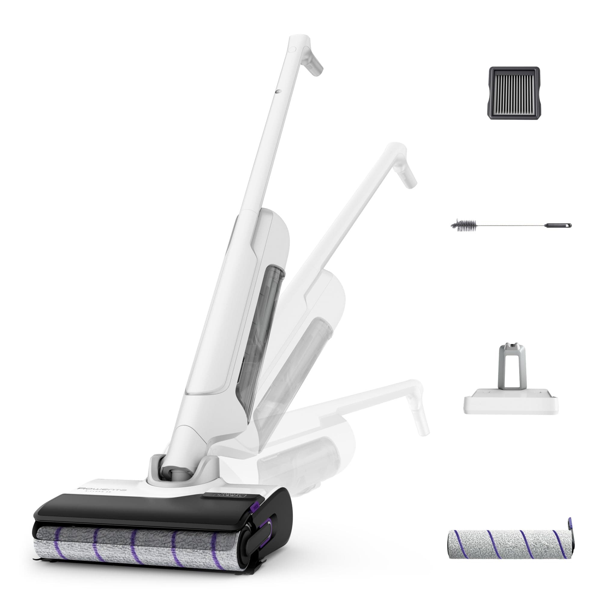 Rowenta X-Clean 10, Aspirateur Laveur sans Fil, Inclinable 180°, Auto-Nettoyage et séchage 65°C, 60min, pour tâches tenaces, Poils d’Animaux YY5785FE, Blanc