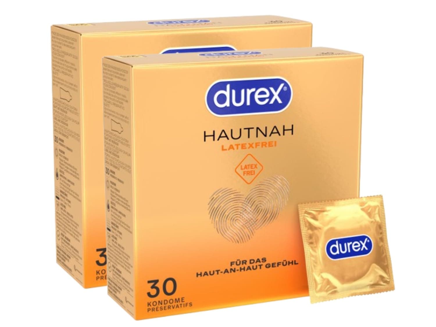 Durex Hautnah Latexfrei Kondome - Latexfreie Kondome aus Real-Feel-Material & mit anatomischer Easy-On-Form - Ohne Latex - 60er Pack (2 x 30 Stück)