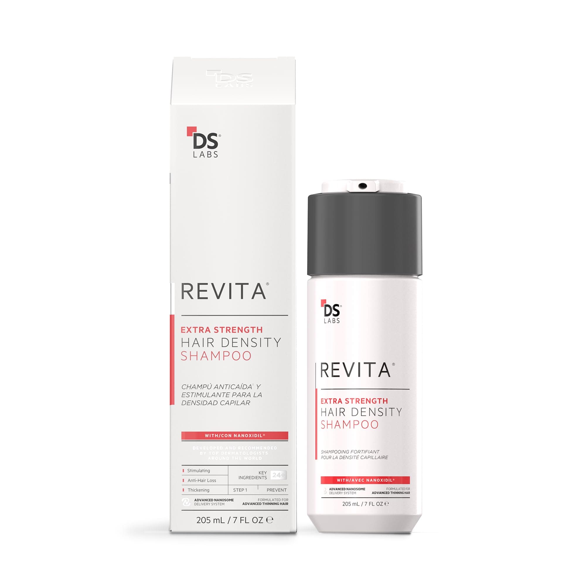 DS Laboratories Revita Extra Strength Hair Density Shampoo | Champú Anticaída para Hombres y Mujeres | Con Nanoxidil, Bloqueador DHT, Estimula Folículos, Fortalece y Aumenta Densidad Capilar | 205 ml