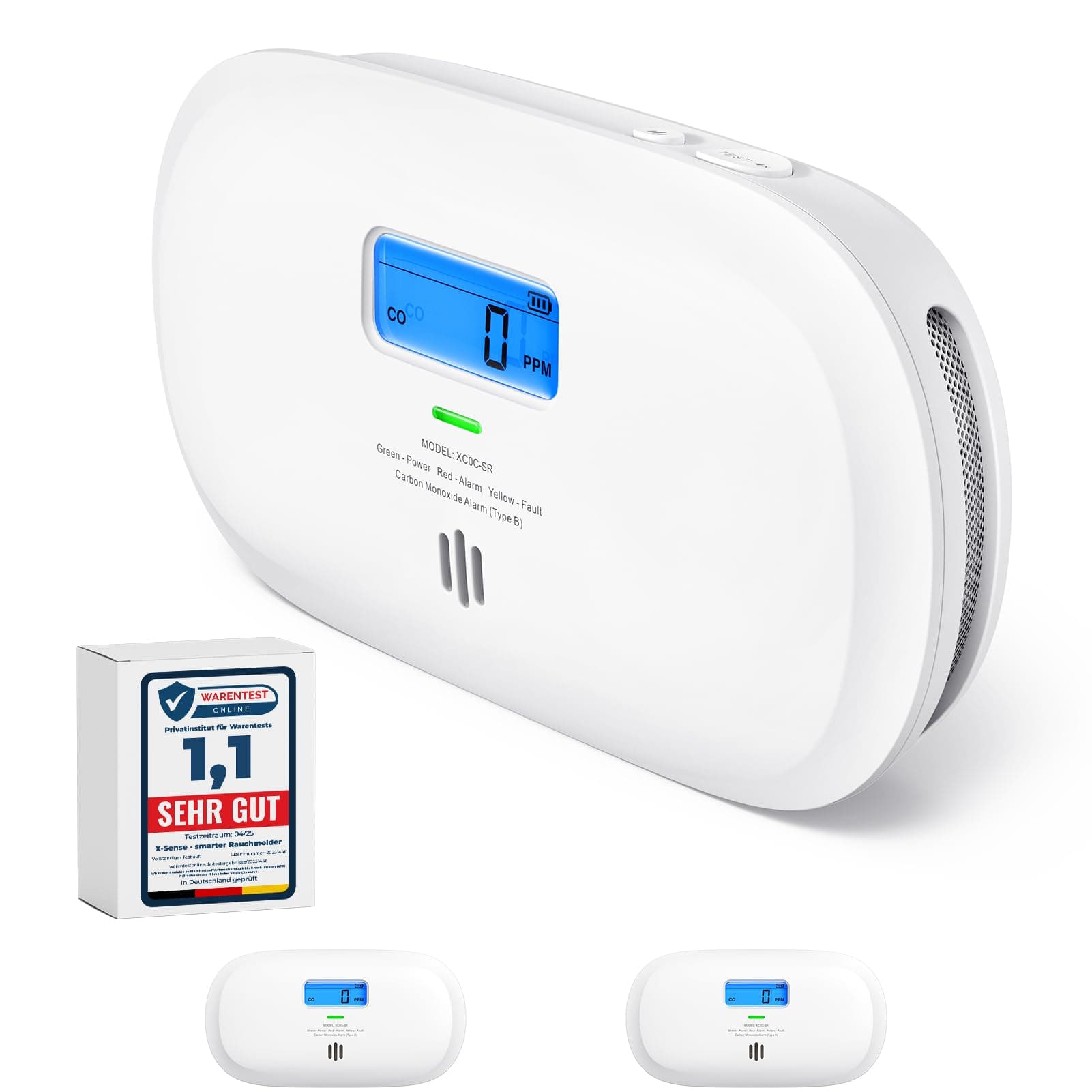 X-Sense Kohlenmonoxid Melder, TÜV Rheinland Zertifiziert, 10 Jahre Sensor, CO Melder mit austauschbarer Batterie und digitalem Display, Kohlenmonoxid-Melder mit Testknopf, XC0C-SR, 2 Stück