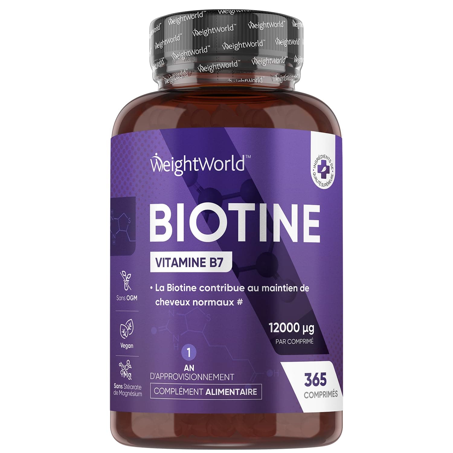 Biotine Cheveux 12000mcg - 365 Petits Comprimés Vegan (Pour 1 An) - Vitamine B7: Selon l'EFSA, la Biotine contribue au maintien d'une chevelure normale et contribue au maintien d'une peau normale