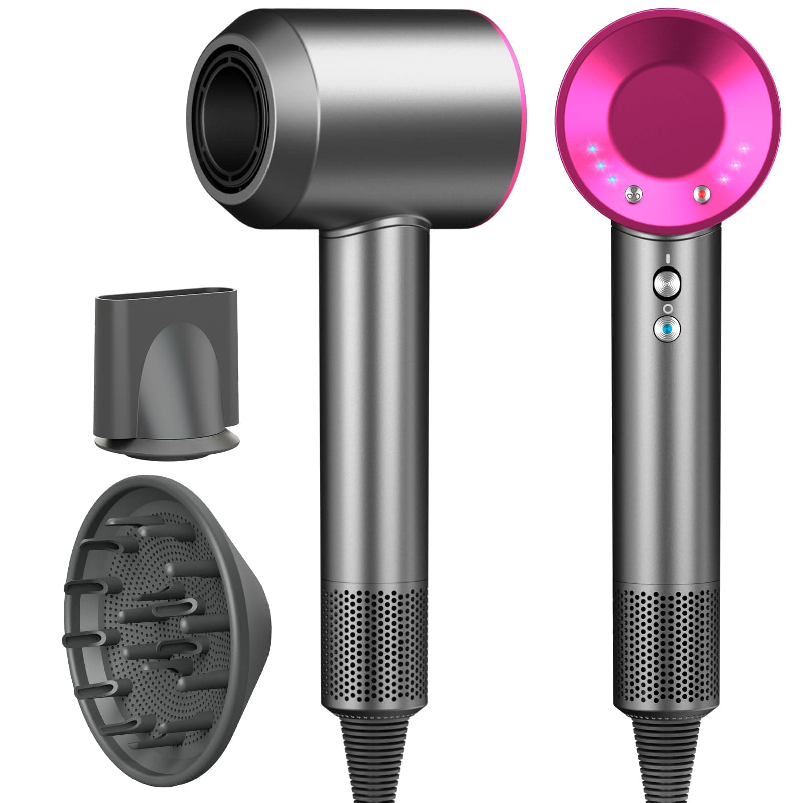AIUNAOM Phon Capelli Professionale 160.000 giri/min, 500M Ioni Negativi, Accessori Magnetici, 3 Impostazioni Di Velocità e 4 Regolazioni Di Temperatura, Per Animali, Salone e Casa, Rosa