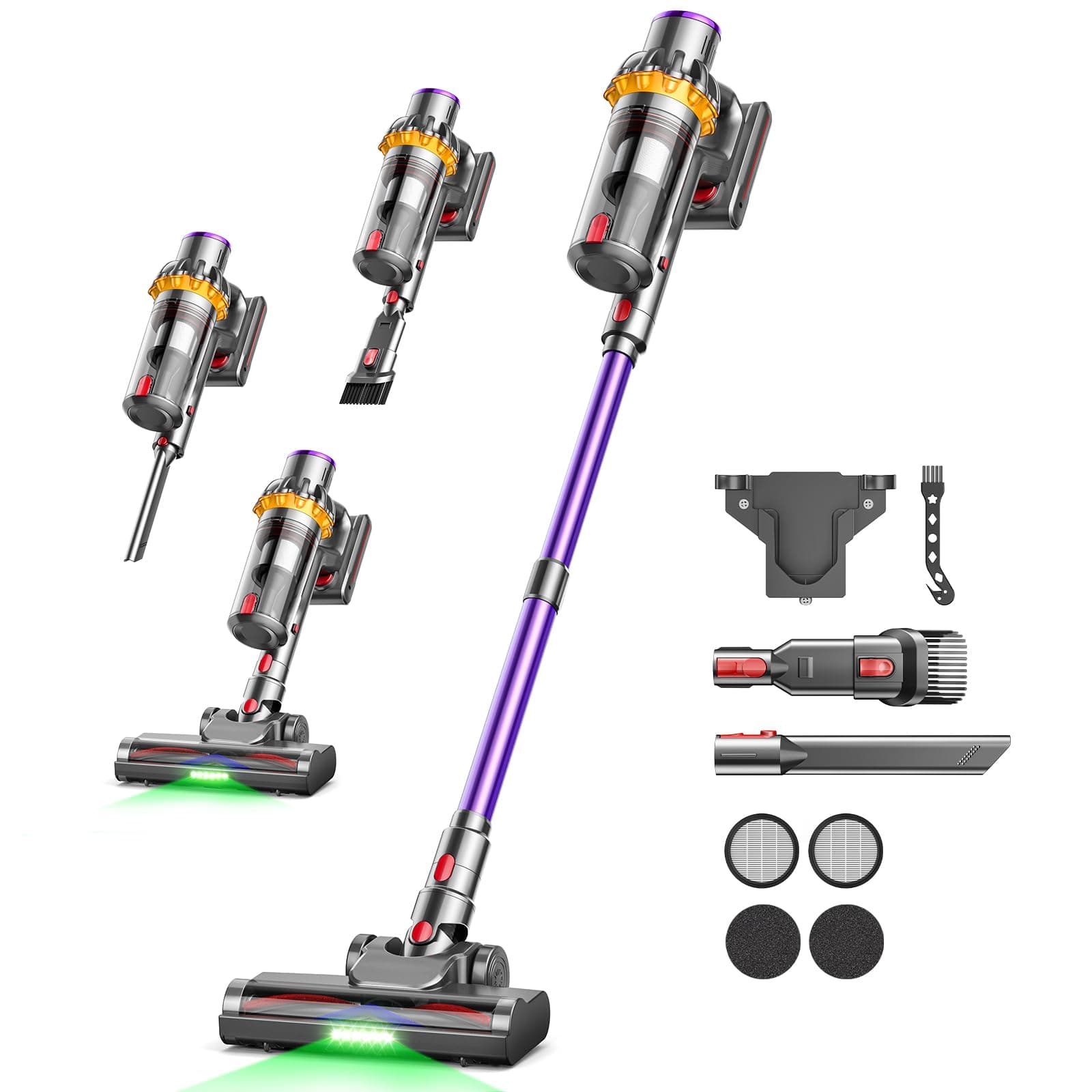 45kPa/580W/70Mins Aspiradora sin Cable, 1.8L Aspirador de Mano con Cepillo Antienredos, Pantalla Táctil, Carga de Pared, 6 en 1 Escoba Aspiradora, Ideal para Suelos Alfombras Pelo de Animales