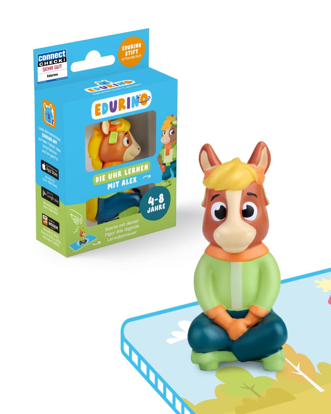 Edurino Figur Alex Die Uhr Lernen ab 4 Jahren inkl. App | Innovatives und digitales Lernspiel | Erstes Verständnis von Zeit | Tagesabläufe & Routinen | Uhrzeiten lesen (volle und halbe Stunde)