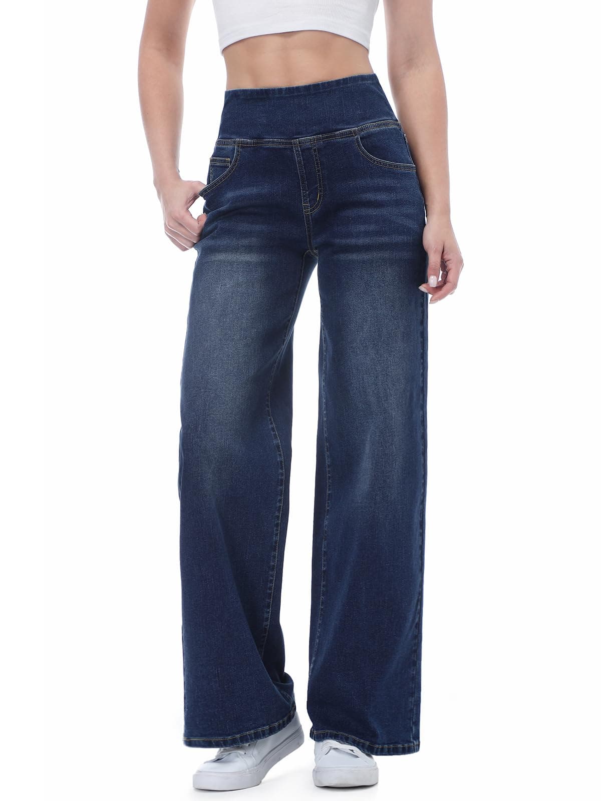 Chasehot Vaqueros Mujer Largos, Pantalones Rectos y Ancha Jeans Elásticos Push Up Cintura Alta con Bolsillos Talla Grande