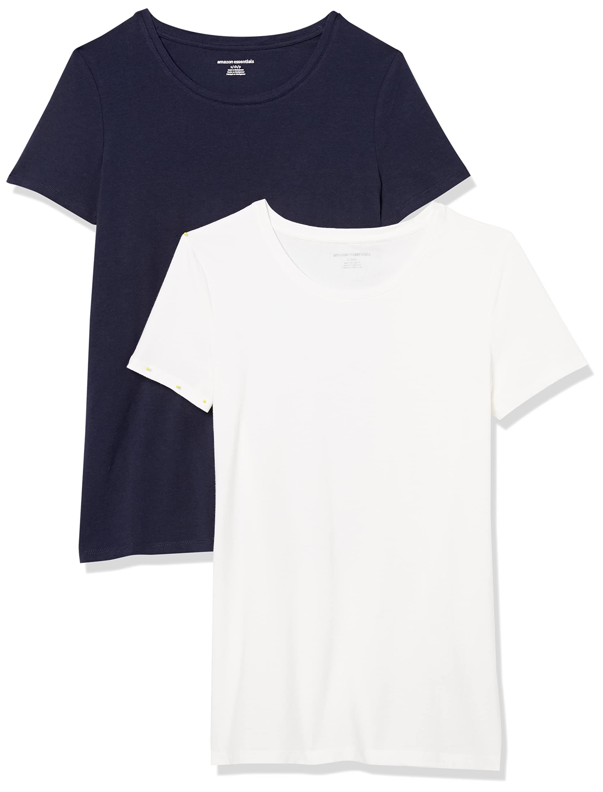 Amazon Essentials Damen Kurzärmliges Regular-Fit-T-Shirt (Varianten mit Rundhalsausschnitt und V-Ausschnitt), Multi-Packs