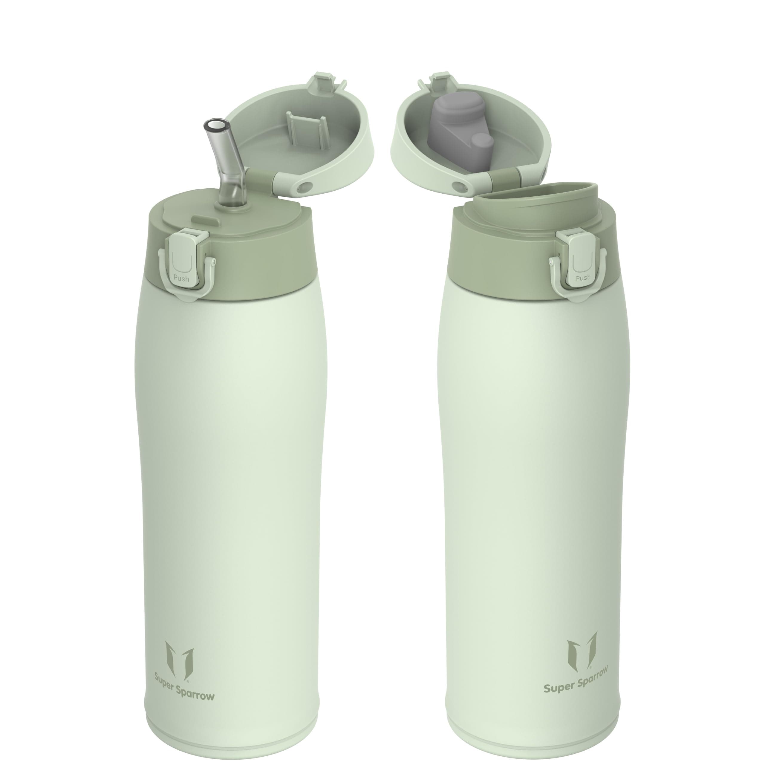 Super Sparrow Botella Agua Acero Inoxidable - Botella Termica - 350ml / 500ml / 750ml / 950ml - Termo Sin BPA, Botella de agua para niños - Incluye 2 Tapas : con Pajita y con Boquilla