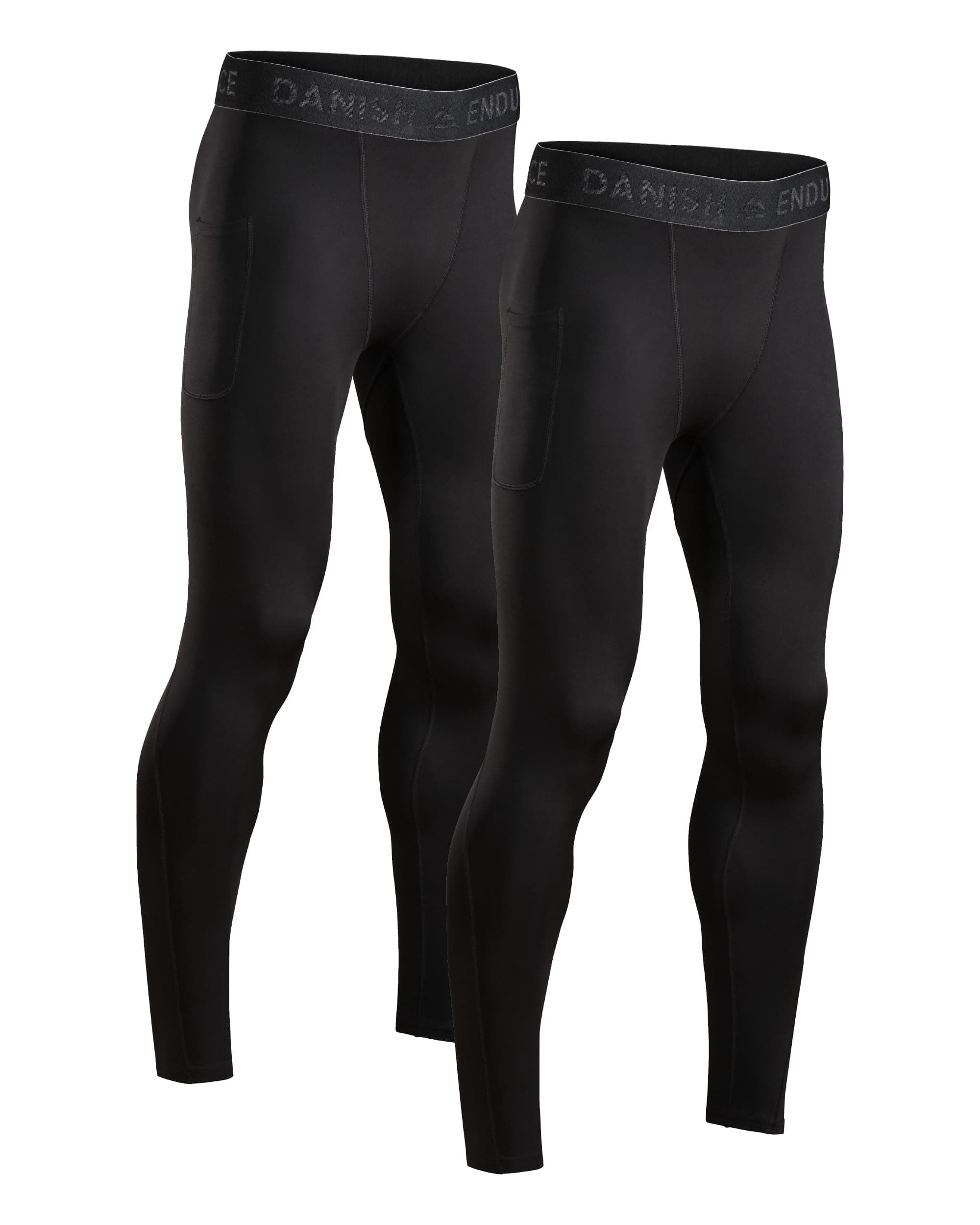 DANISH ENDURANCE 2er Pack Laufhose Herren Lang, Kompressionshose, Sportleggings mit Taschen, Winter Sporthose, Lauftights, Leichte & Bequeme Funktionshose
